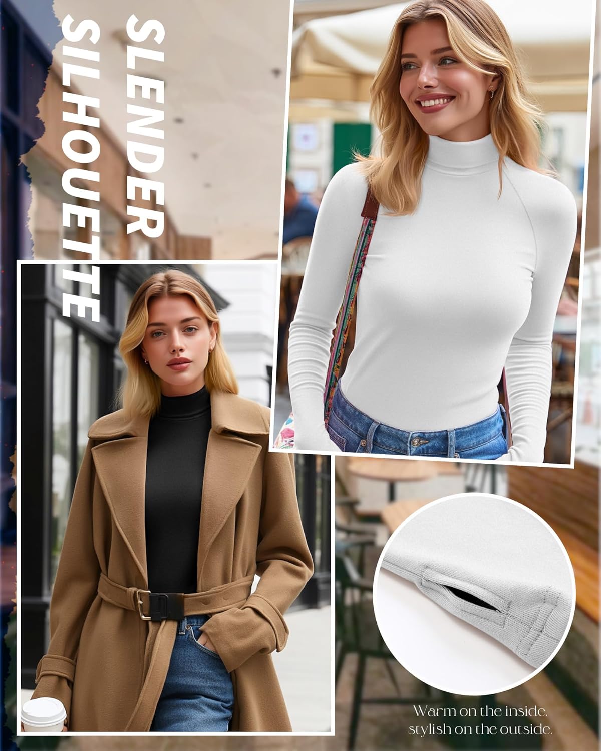 3 Pack Women's Turtleneck Shirts Long Sleeve Slim Fit Thermal Underwear Tops Mock Neck Base Layer with Thumb Holes - Image 3