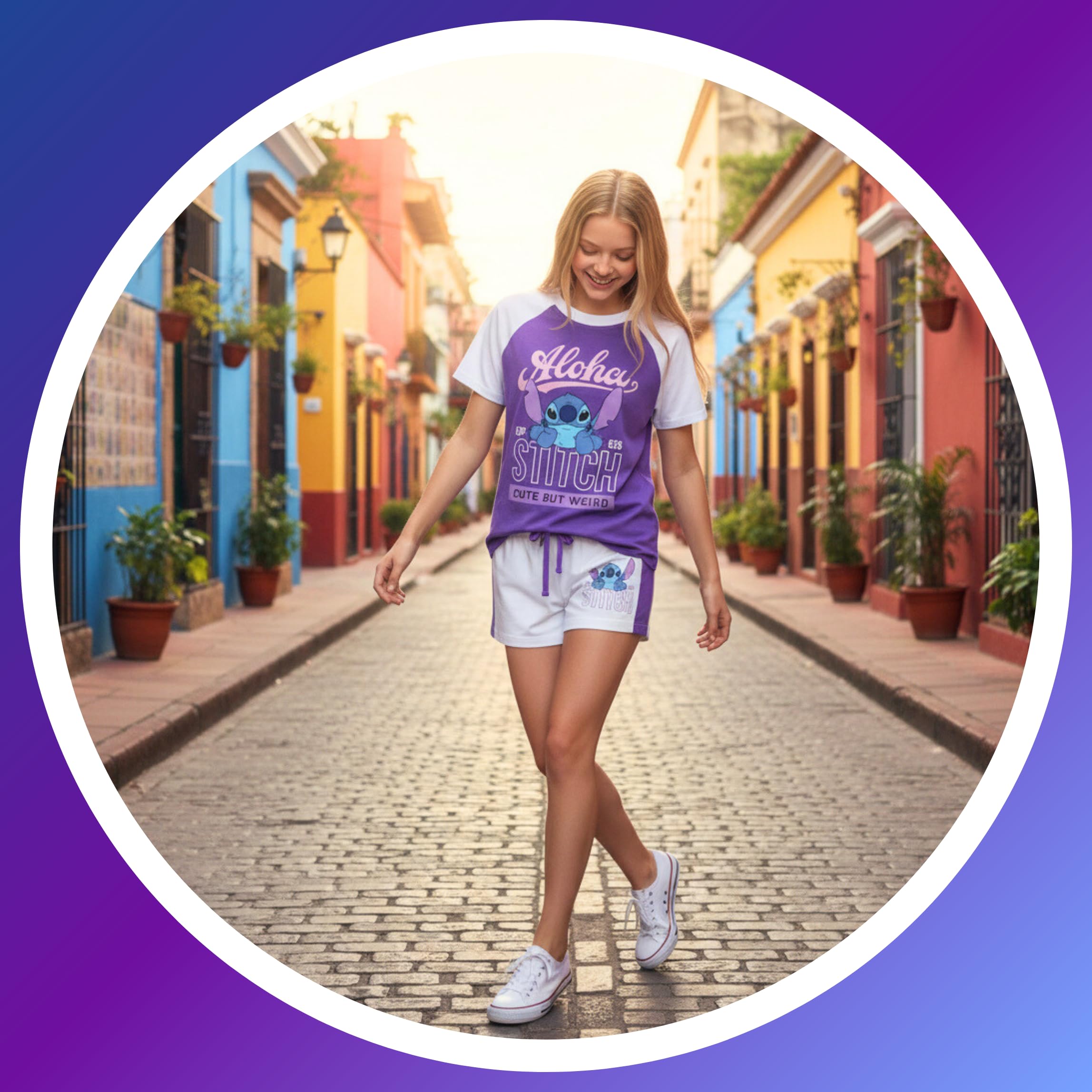 Disney Stitch Camiseta y Pantalon para Niña, Conjunto 2 Piezas Camiseta Manga Corta y Pantalon Corto, Tallas 8 a 14 Años