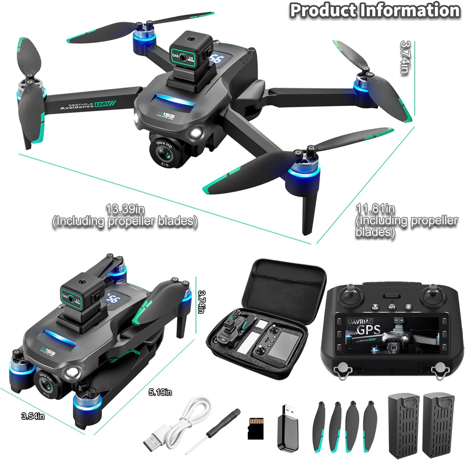 2K UHD GPS Drone with Camera for Adults - 5.9" Screen Remote Controller, Obstacle Avoidance, Auto Return, Optical Flow, 3 Speed Adjustable, FPV Real-Time, Beginner Friendly, 2 Batteries 60 Min Flight, Foldable