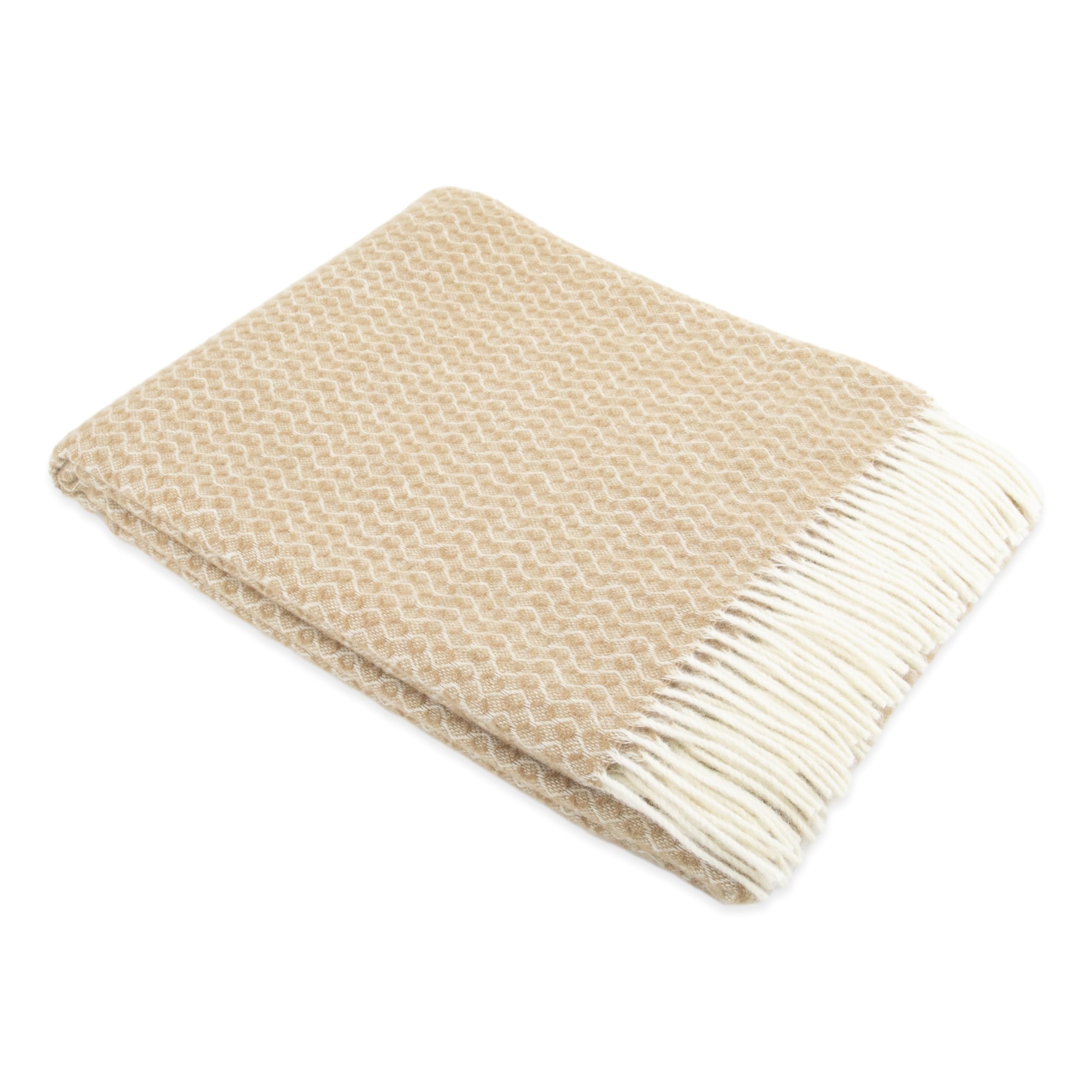 Simply Sheepskin Hoop Pattern Beige Wool Blanket - Wool Blanket - Jacquard Woven - New Zealand Wool Throw 140X200 Cm