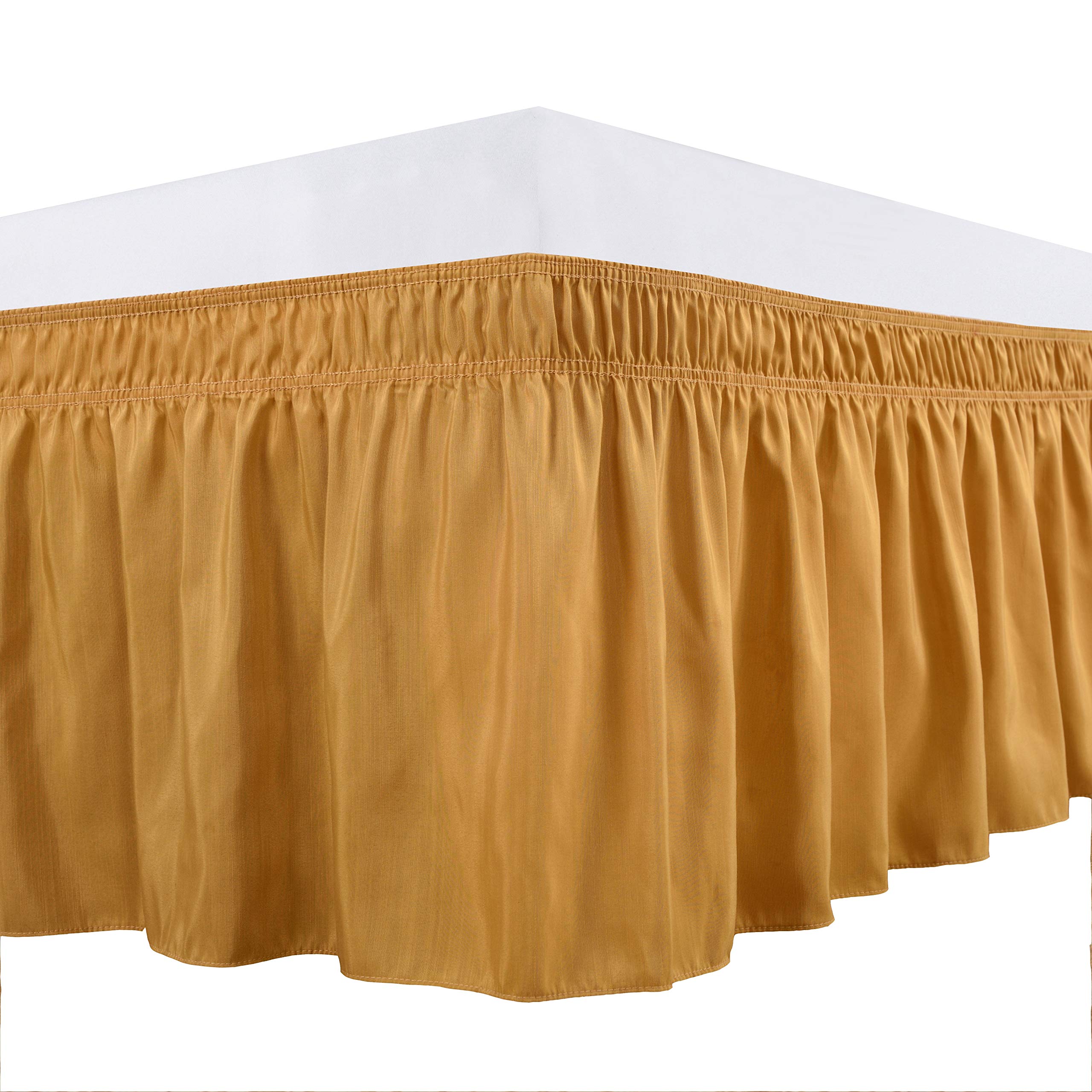 Biscaynebay Wrap Around Bed Skirts for Queen Beds15 Drop, Christmas Gold Adjustable Elastic Dust Ruffles Easy Fit Wrinkle & Fade Resistant Silky Luxurious Fabric Machine WashableOEKO-TEX STANDARD 100