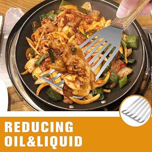 Miniatura 2 de Espátula de pescado de acero inoxidable para espátula antiadherente, espátula ancha y fina de acero inoxidable con espátula ranurada ligera y
