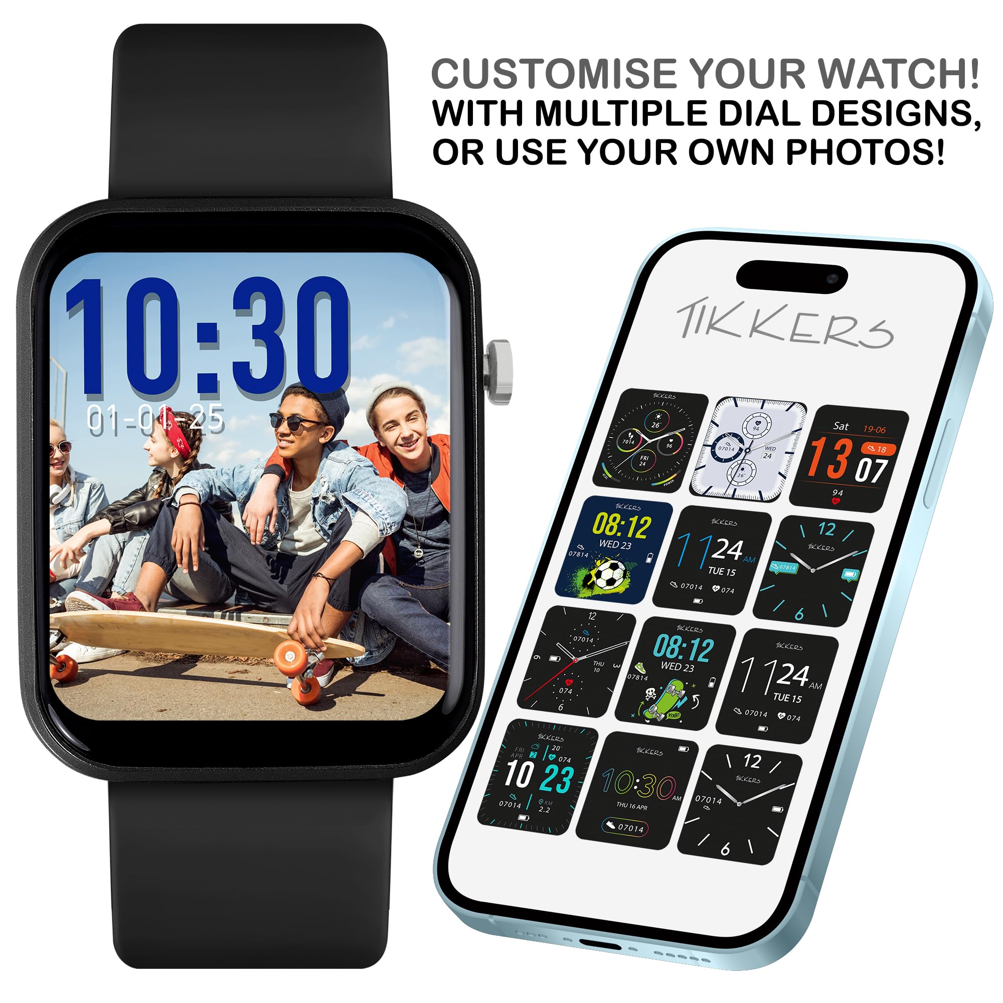Tikkers Smart Series 13 - Czarny silikonowy pasek Smart Watch & Earbuds Set TKS13-0032-SET