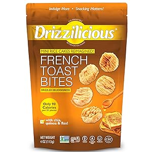 Drizzilicious Mini Rice Cakes French Toast - Rice Crisps, Healthy Snack for Adults and Kids, Flavored Rice Cakes, Vegan, Gluten Free, Allergen Free, Only 90 Calories Per Serving - 4 oz (Pack of 1)