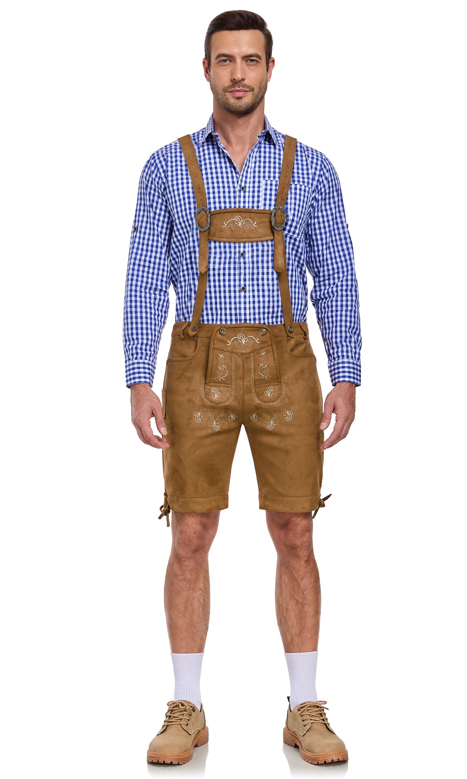 AMZHOTER Lederhosen Oktoberfest Uomo Lederhosen Vestito Tirolese Costume Pantaloni Oktoberfest Bavarese Costume Uomo