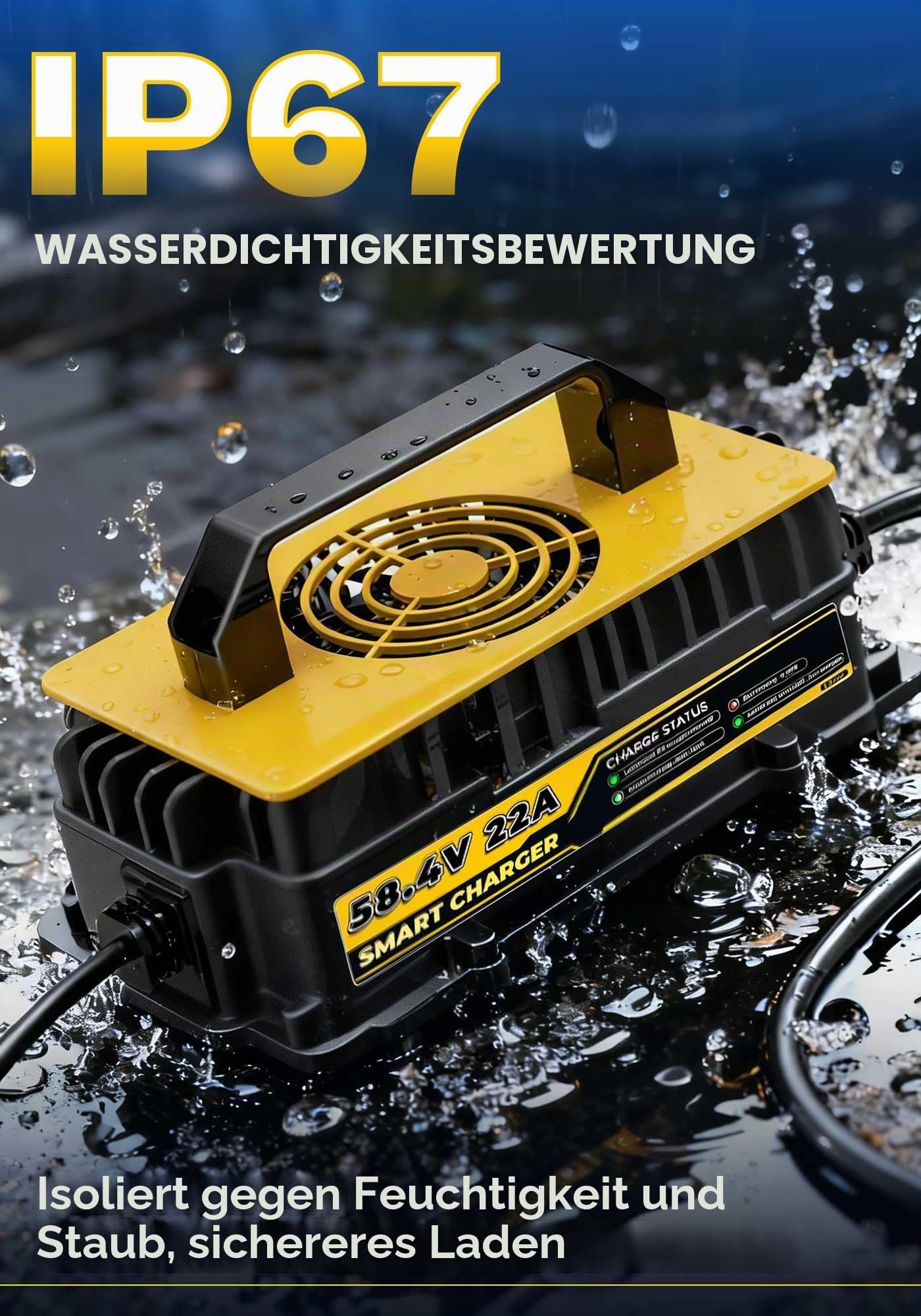 58,4V 22A LiFePO4 Lithium Batterie Ladegerät für 48V(51,2V) LiFePO4 Lithium Batterien, IP67 Wasserdicht Akku Ladegerät für Wohnmobile, Boot, Solar, Golfwagen