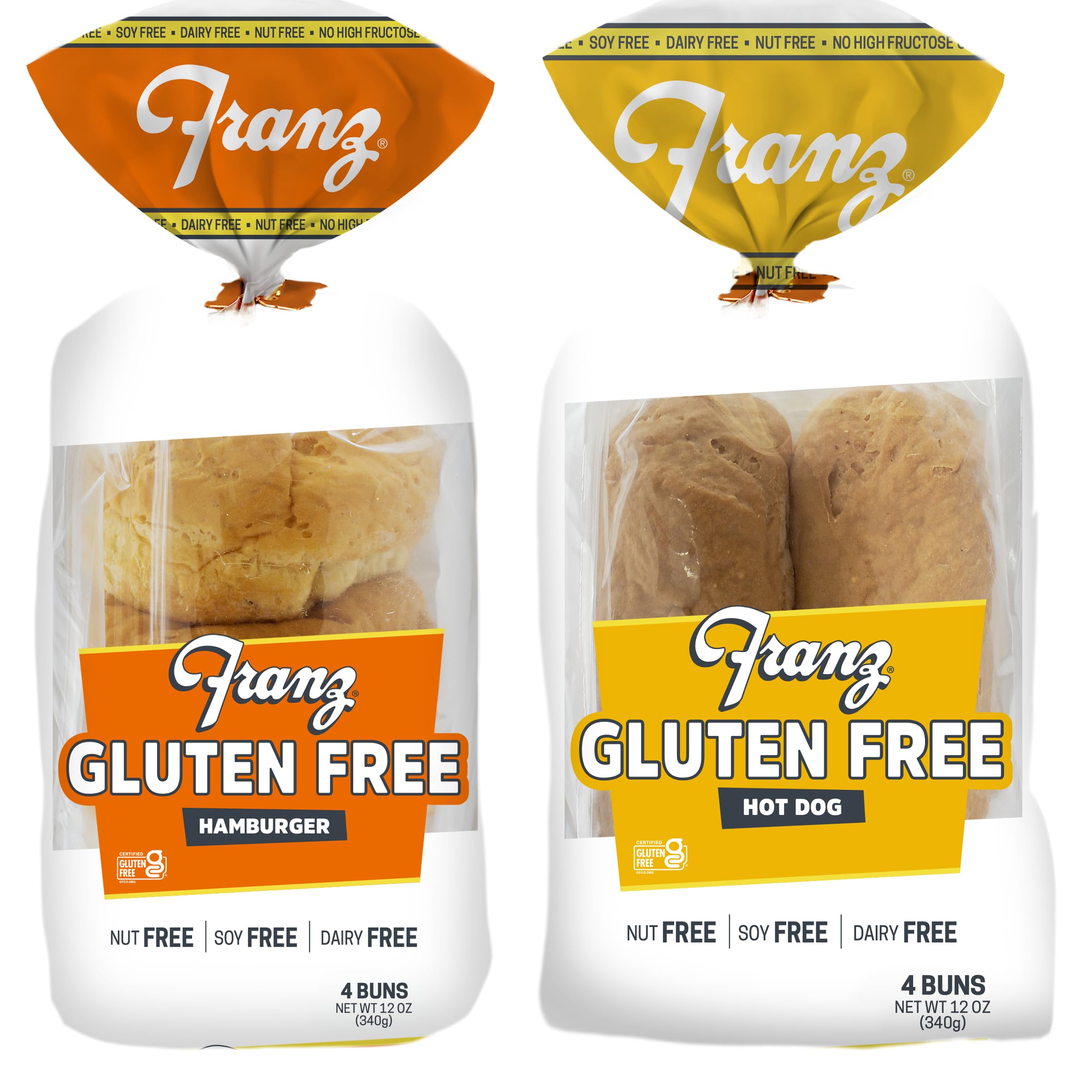 Franz Bakery Gluten Free Hamburger and Hot Dog Bun - 2 Pack (2 x 12oz)