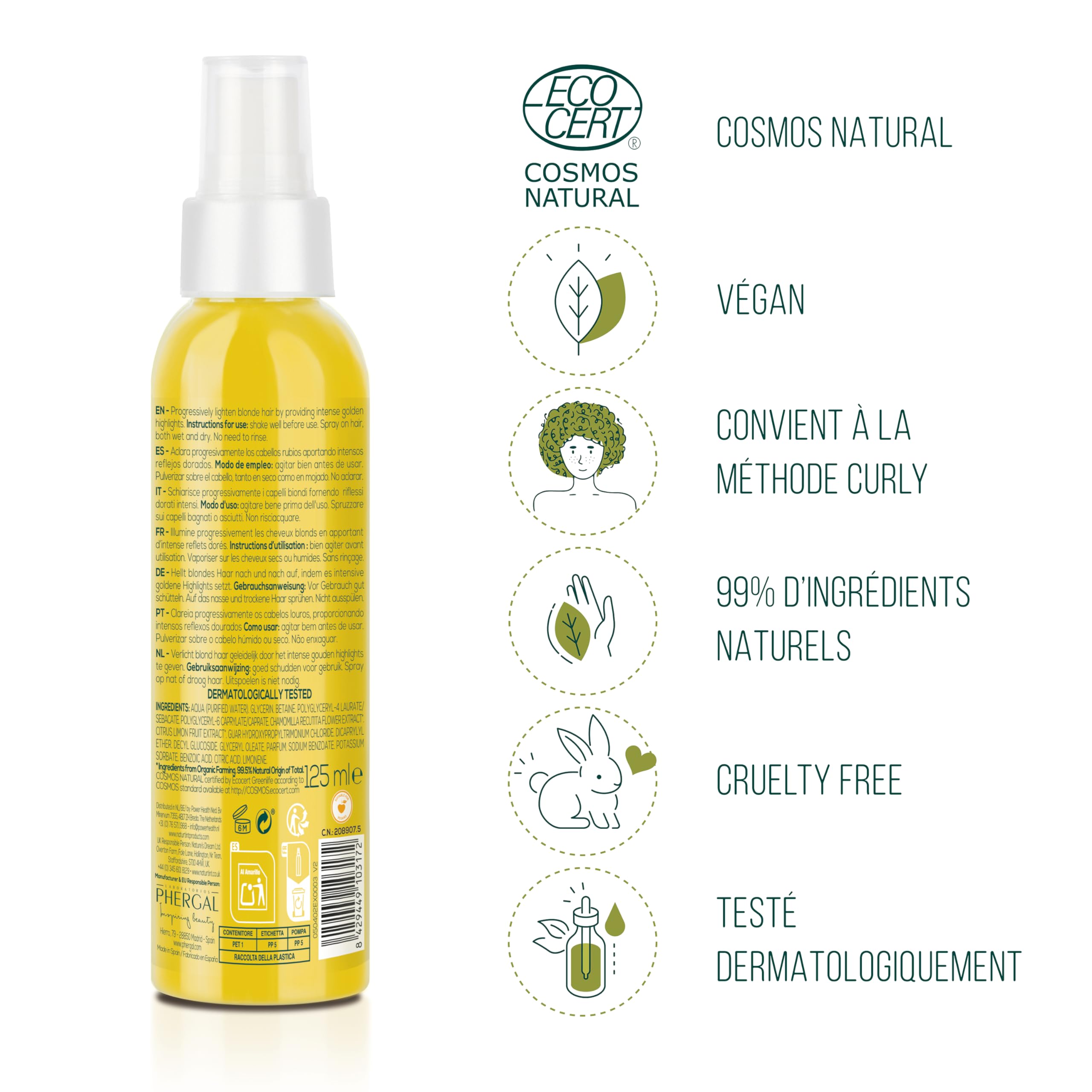 Naturtint | Loción de Camomila | Aclara el Cabello | Reflejos Dorados | Protector Solar Cabello | ECOCERT | 99,5% Ingredientes naturales, 125ml" del ASIN "B0CVQQ9ZJ2
