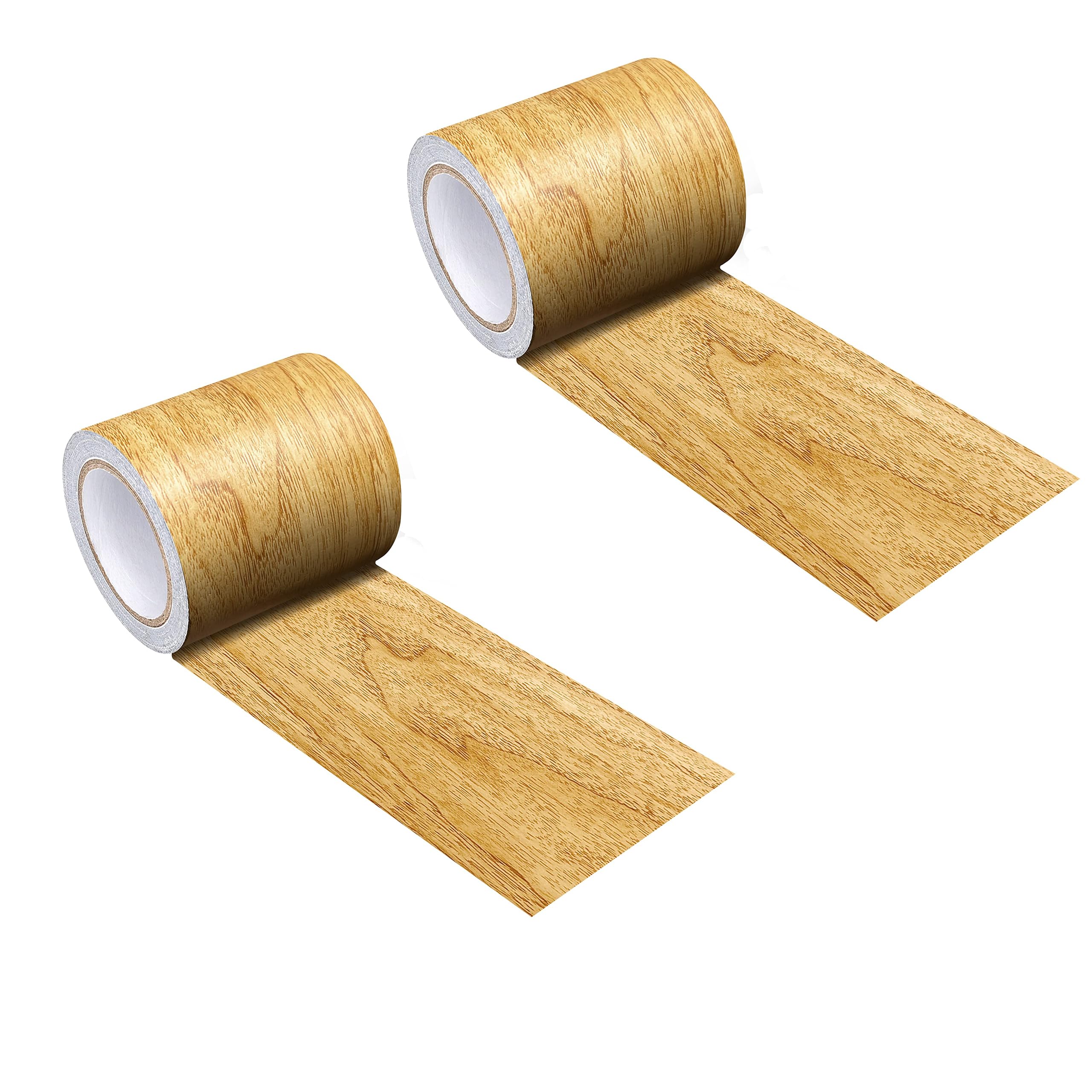 Wood Grain Repair Tape, 2 Roll, Self Adhesive Wood Grain Repair Patch for Tables, Waterproof Multi-Use Furniture Door Floor Tape for kitchen, living room decoration (Natural oak)