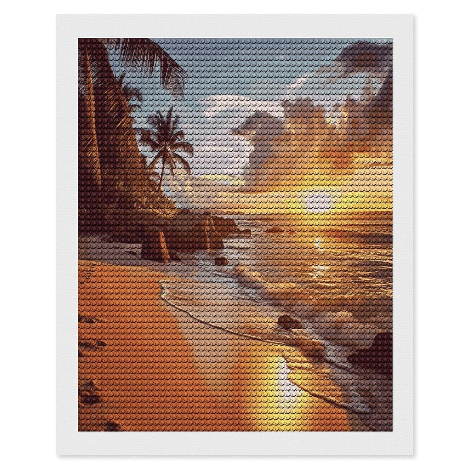 LDGSUPH Tropical Beach at Sunset Diamond Painting Kits for Adults Paint with Diamond Pictures Art DIY Full Drill Diamond Dots Painting Personalized Diamond Photo for Home Wall Decor Gift 16"x20"