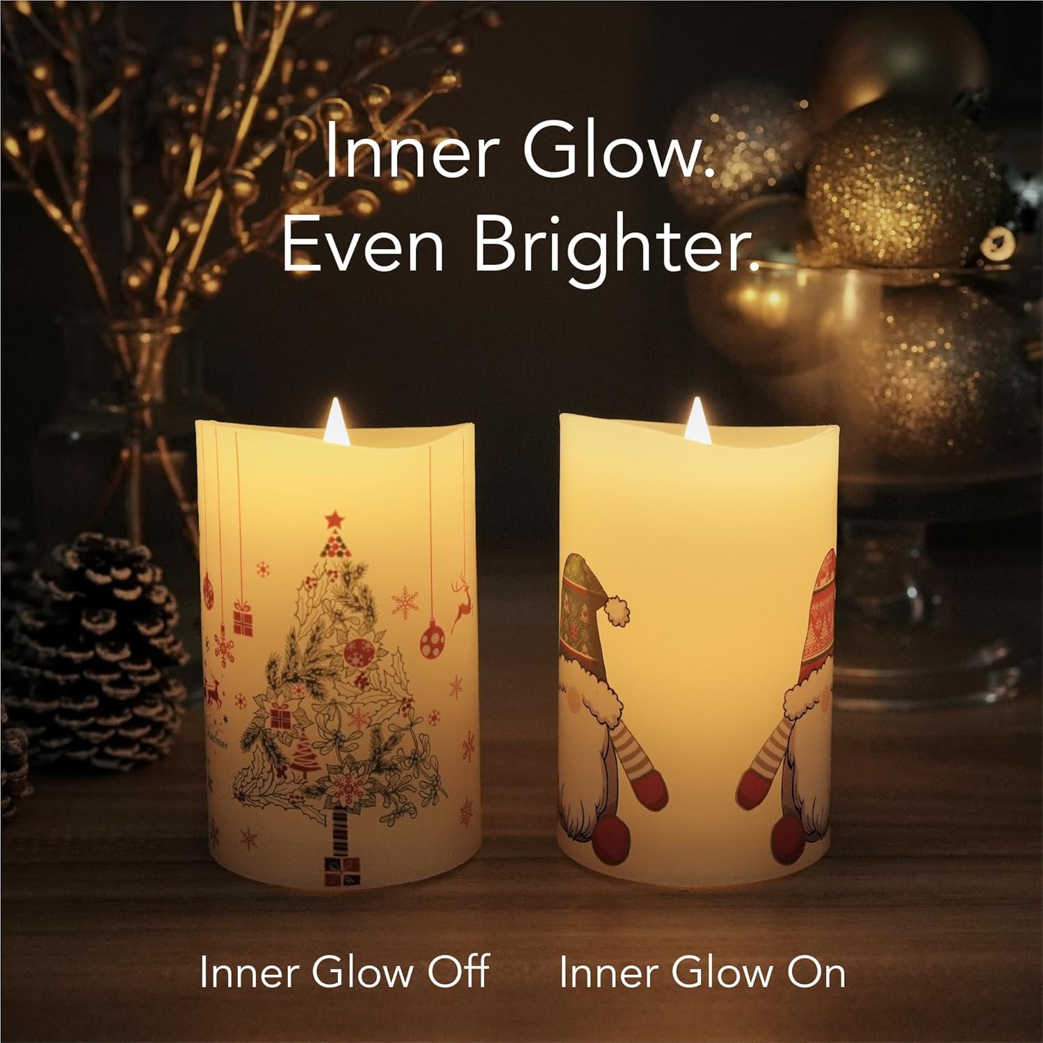 Christmas Flameless Candles with Remote Control, 3"x 5"Battery Operated Flickering 3D Wick Real Wax Pillar Christmas Gift Tree Candle - Image 8