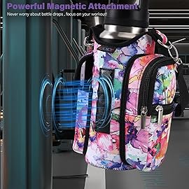 icolor Magnetic Gym Bag Water Bottle Carrier Holder with Phone Pockets & Shoulder Strap,5 Built-in Magnets Gym Bottle Pouch Sleeve,Magnetic Bag Gym Accessories Organizer for Men Women (Color-Flower)