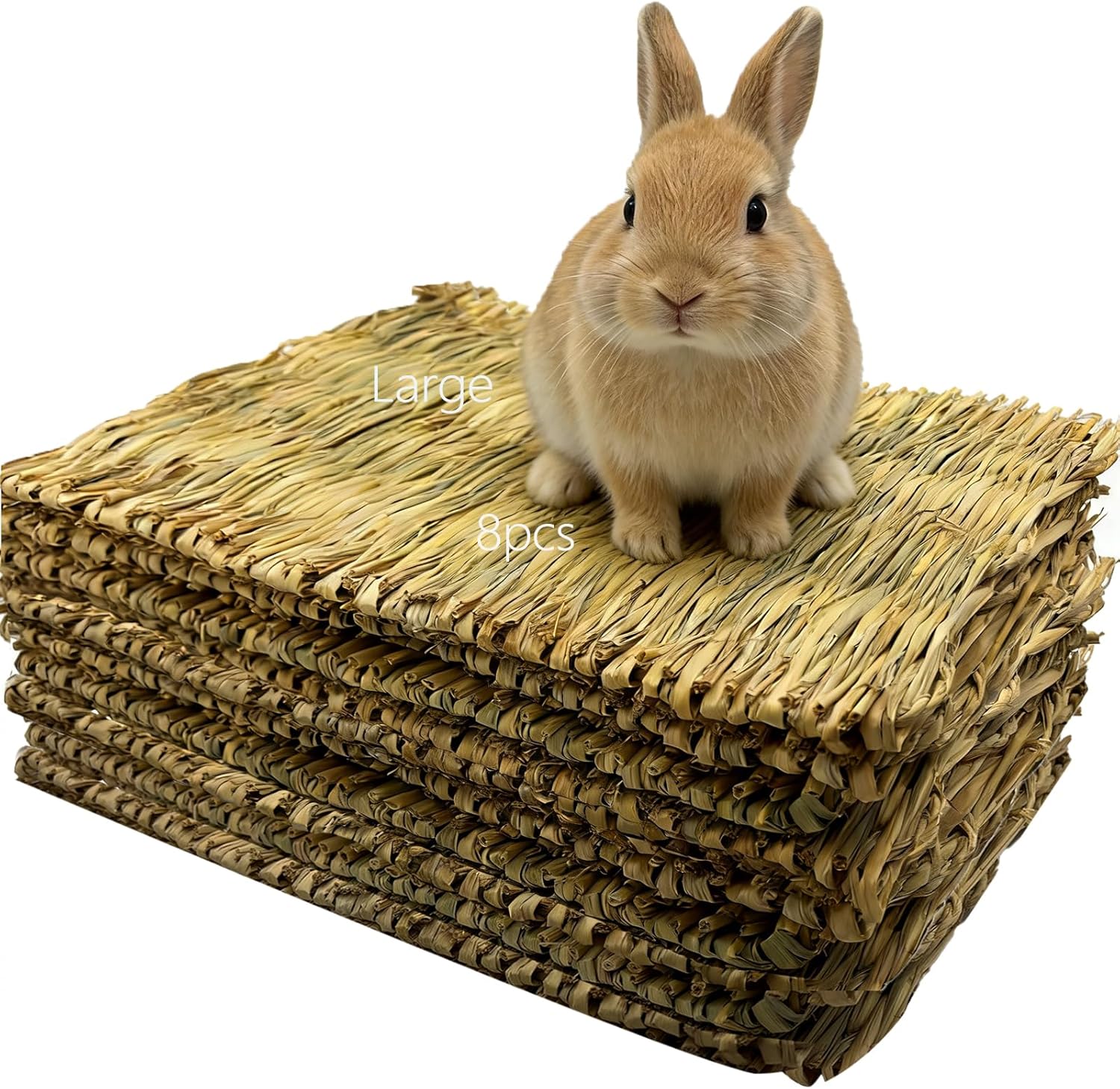 Tfwadmx Rabbit Grass Mat 8Pcs Large 16''x11'' Natural Woven Seagrass Mat Bunny Sleeping Bed Mat Cage Chew Toy for Chinchilla Guinea Pig Ferret Guinea Pig and Small Animals