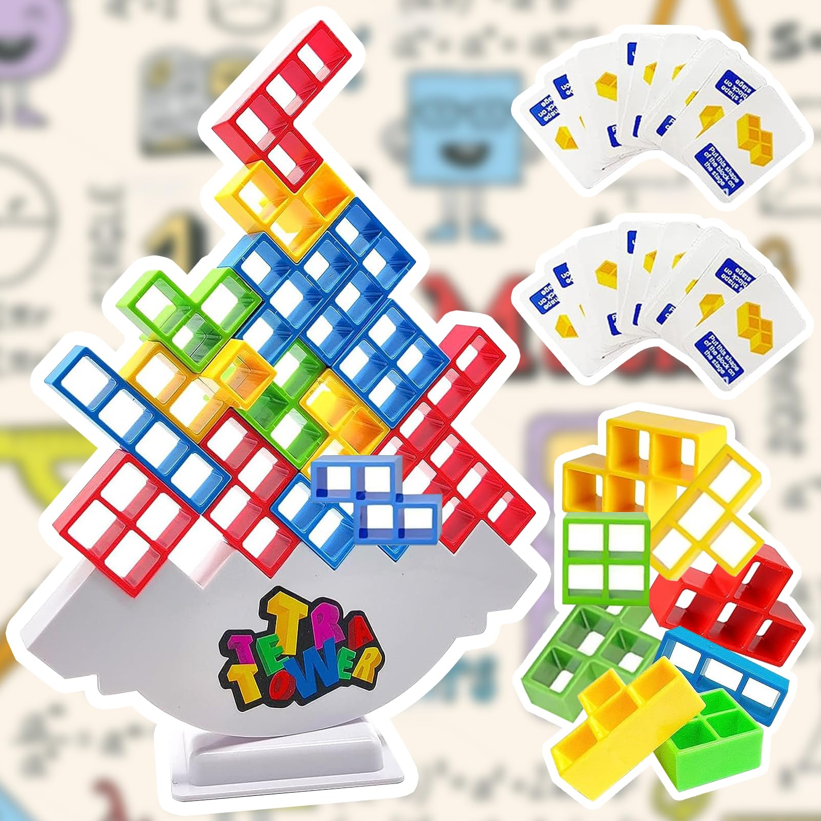 Jeu D'Équilibre Tetris Tower - 32 Blocs Colorés - Montessori Pour Enfants 3+ Ans - Cadeau