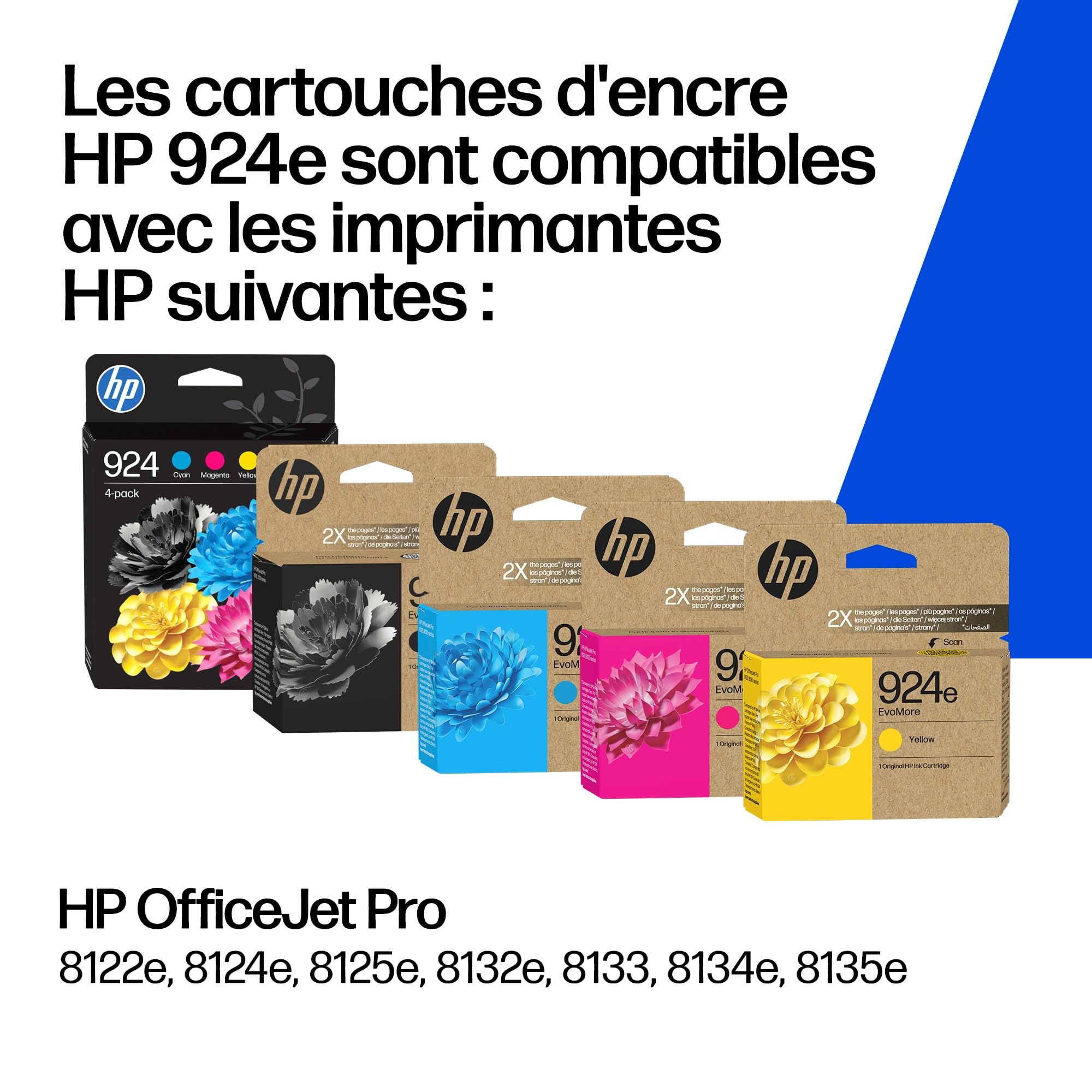HP 924e Noir, Cartouche Encre Originale, EvoMore, Grande capacité
