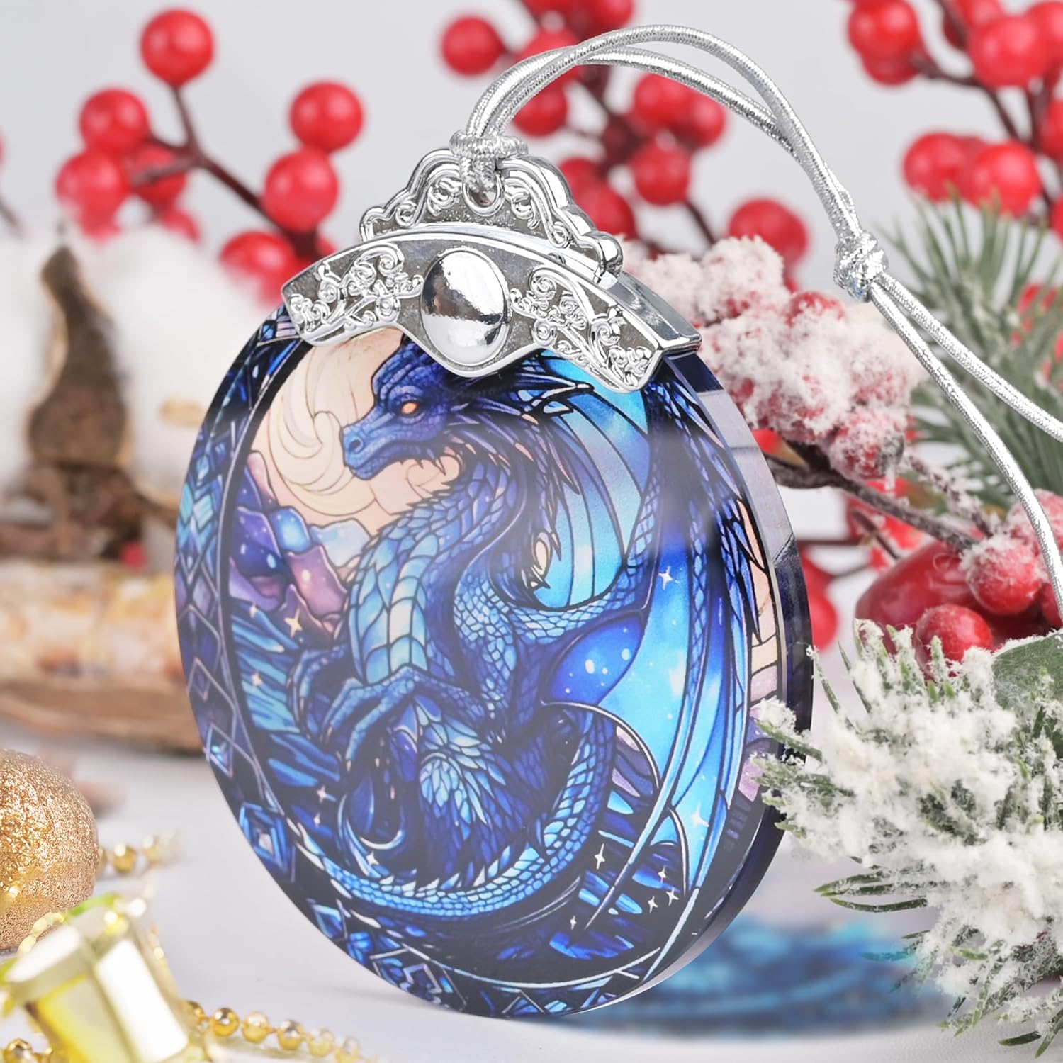 Condition photo showing New/Like New for Irina Dragon Stained Glass Christmas Ornament - Beautiful Dragon Christmas Tree Decoration, Gift Idea Beautiful Irina Dragon