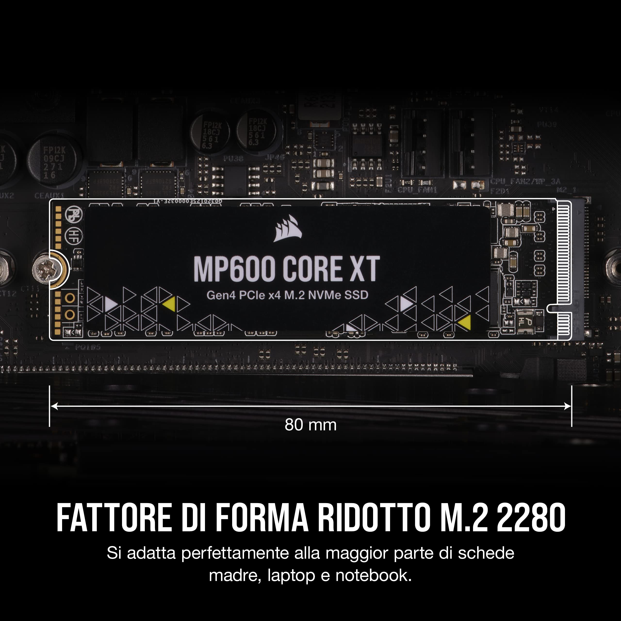Corsair MP600 CORE XT 1TB PCIe Gen4 x4 NVMe M.2 SSD – NAND QLC ad Alta Densità – M.2 2280 – Compatibile con DirectStorage - Up to 5,000MB/sec – Ideale per Notebook e Desktop PCIe 4.0 – Nero