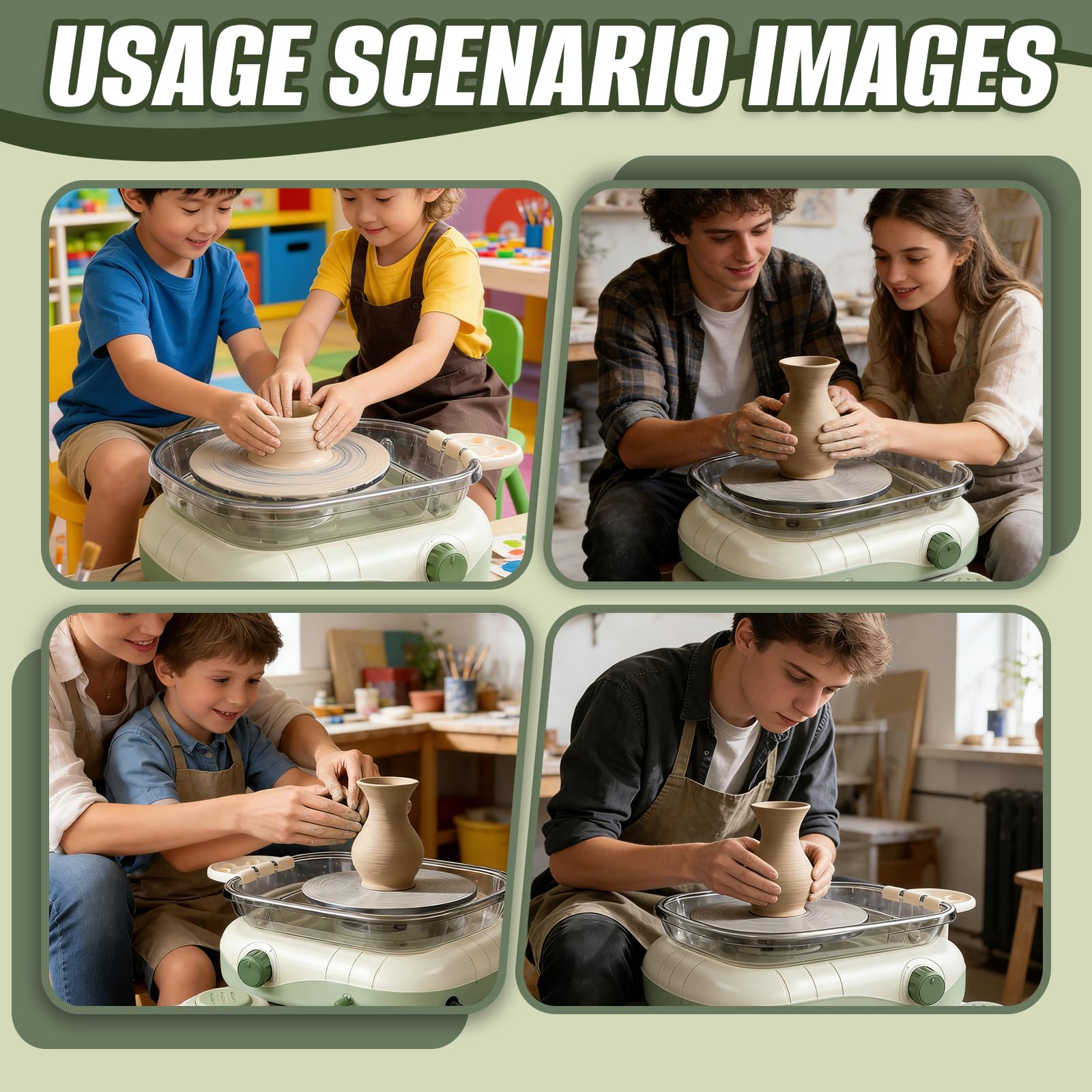 Piattaforma da Ceramica per Bambini, Kit Mini Tornio da Ceramica con Pedale e Scatola Portaoggetti, Rotazione Bidirezionale, con DIY Utensili, Regalo Creativi per Bambini Adulti Principianti