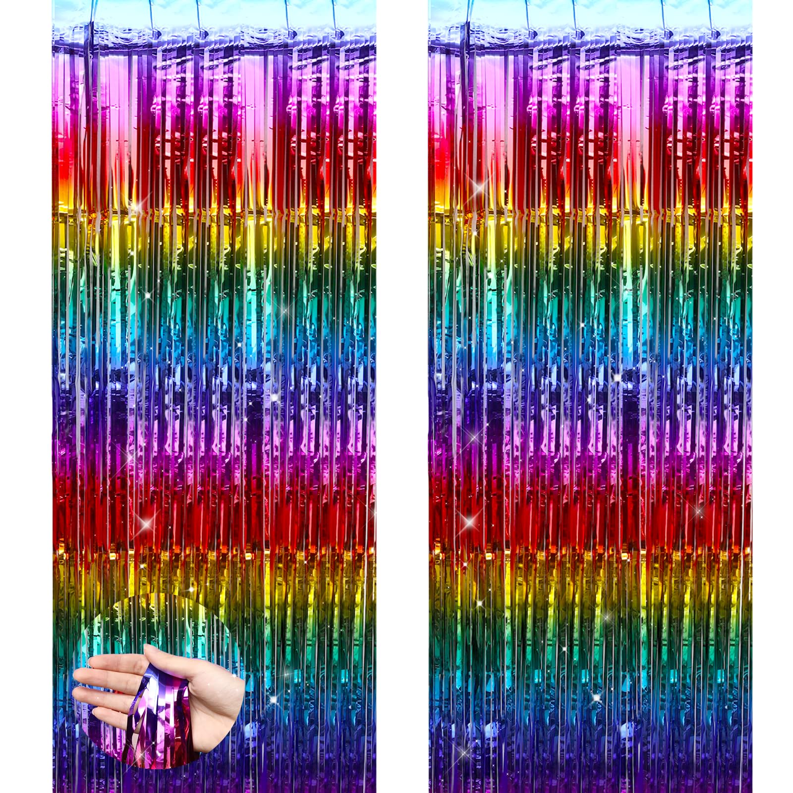 4PCS Glitter Curtain Rainbow Birthday Decorations 3.2x8.2 ft, Door Tinsel Curtains Foil Curtains Party Decorations Foil Curtain Doorway Party Streamers Vibrant Photo Booth Festival Backdrop for Events