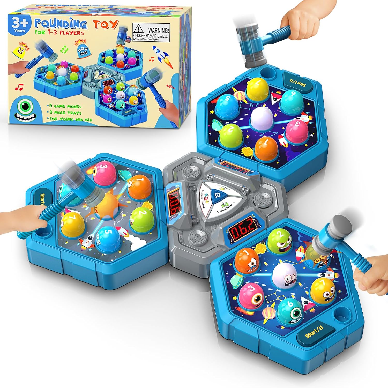 WAYKEE Whack a Game Mole, Toys for 3 4 5 6+ Year Old Boys Girls, Whack a Game for Kids, Gifts for 3-12 Year Old Boys Girls, Interactive Educational Toys with Multiplayer Hammers Sound and Light