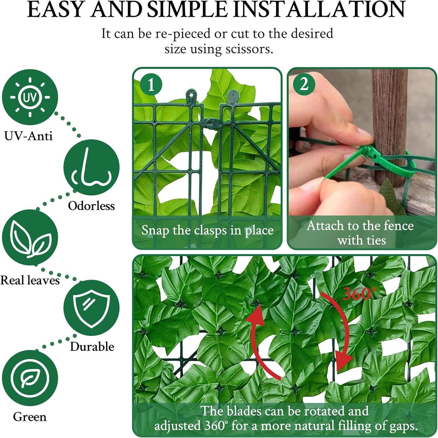 ODTORY Artificial Ivy Fence Privacy Screen,60 x 120 Inch UV-Anti Artificial Fake Ivy Hedge,Light Green Artificial Hedge Backyard Decor for Indoor, Outdoor,Garden,Fence,Balcony and Many Other Scenarios