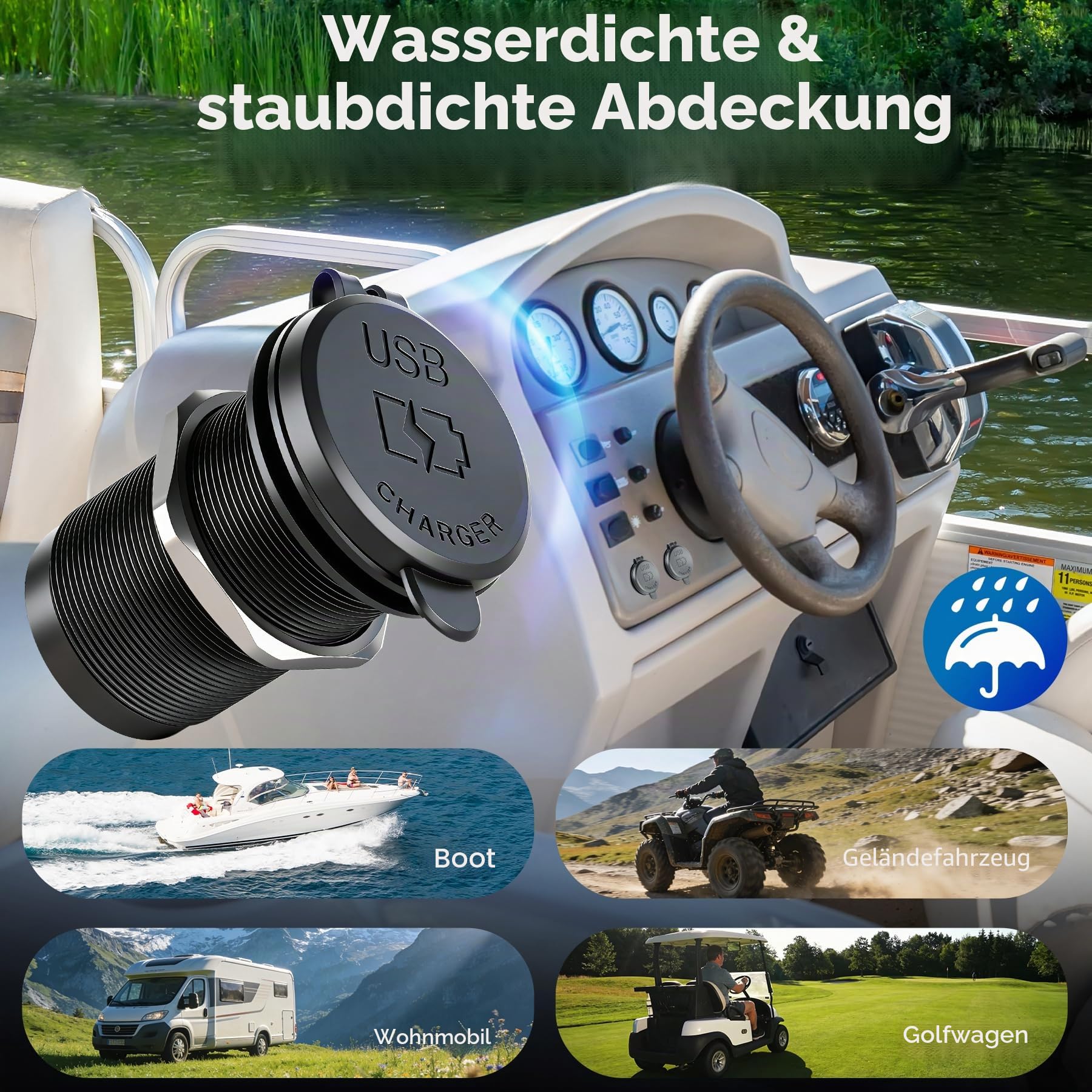 acegoo 12V USB C Steckdose 100W PD & 18W QC, Wohnmobil Auto USB Dose Buchse 12 Volt KFZ Wasserdicht Laptop Einbau Ladegerät für Camper Auto Motorrad Boot LKW Wohnwagen (1 Stück)