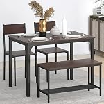 SDHYL Ensemble de table à manger 4 avec deux chaises et un banc 4 Ensemble de pièces Table en bois avec jambes en métal pour le petit déjeuner dans le salon, salle de cuisine, salle à manger,Space Ensemble de table de cuisine d'économie