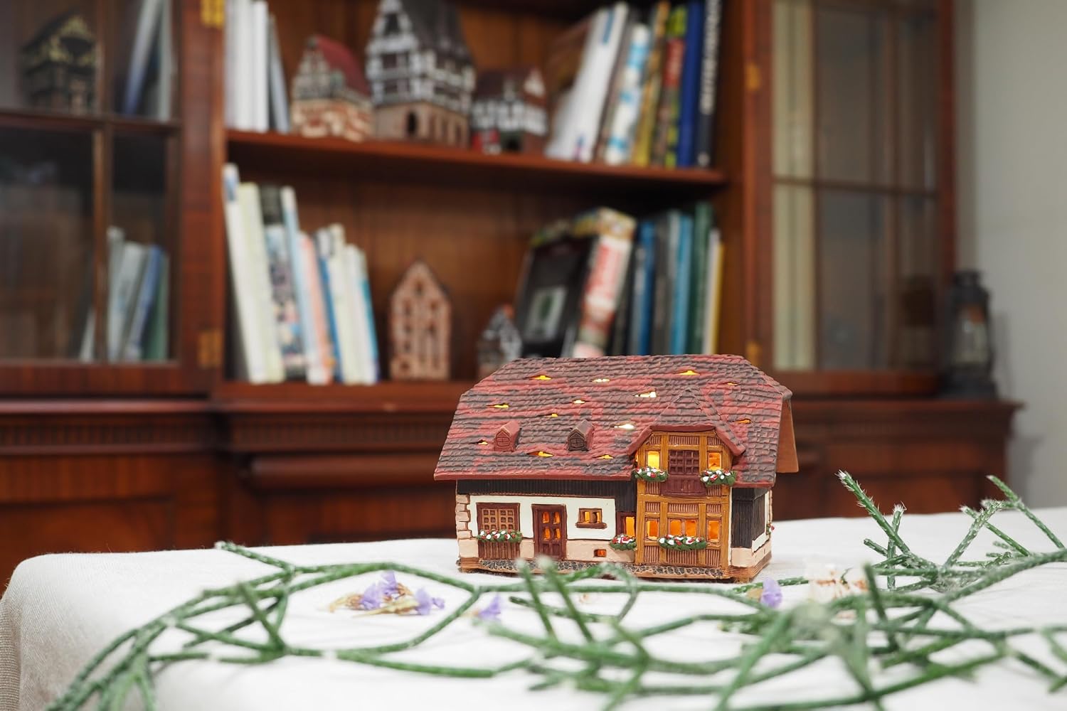 Ceramic Art Tealight Candle Holder Room Decoration Handcrafted Collectible Miniature Aroma Light House Hofgut Sternen House in Black Forest, Germany C320