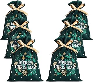 OYATON Christmas Drawstring Gift Bags, Fabric Reusable Christmas Gift Wrap Bags Set of 6, Cloth Gift Bags with Ribbon Drawstring for Christmas Gifts, 12