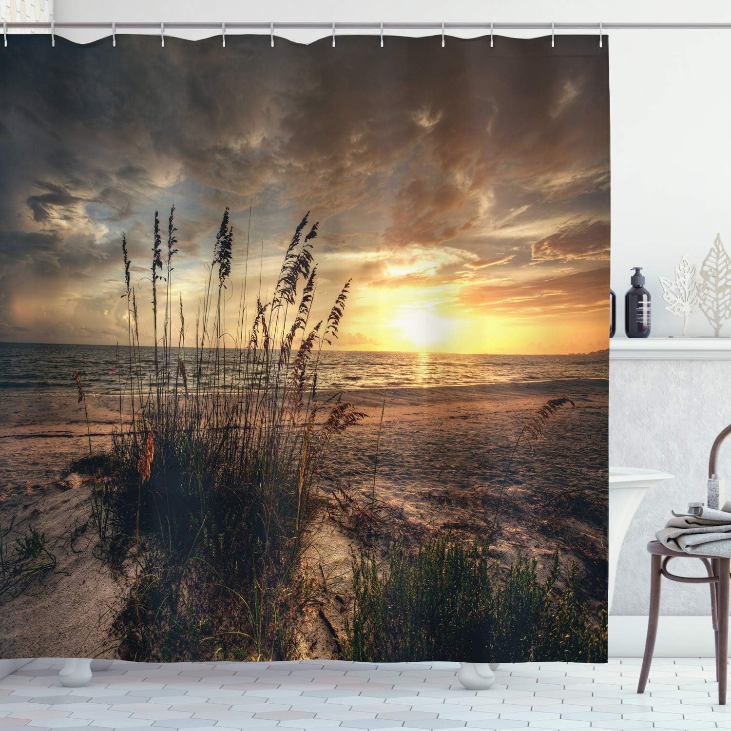 Ambesonne Beach Shower Be super welcome Curtain Calm Scene New product!! with Horizon Coastal