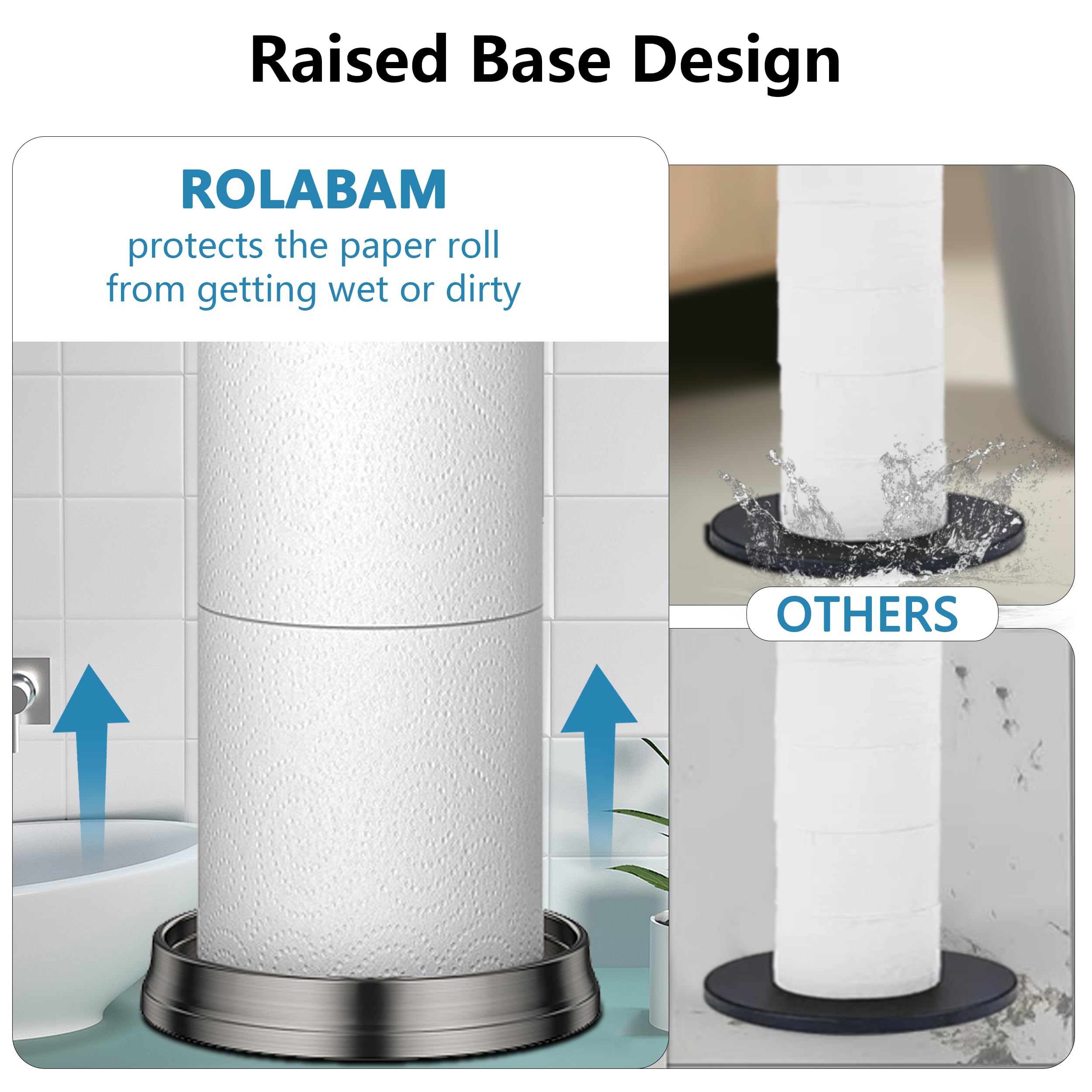 ROLABAM Heavy Weighted Toilet Paper Holder (with Reserve Function) Free Standing Toilet Paper Storage,Spare Toilet Paper Roll Holder Storage Stand for Bathroom Total Height 22.5" ,Brushed Nickel - Image 4