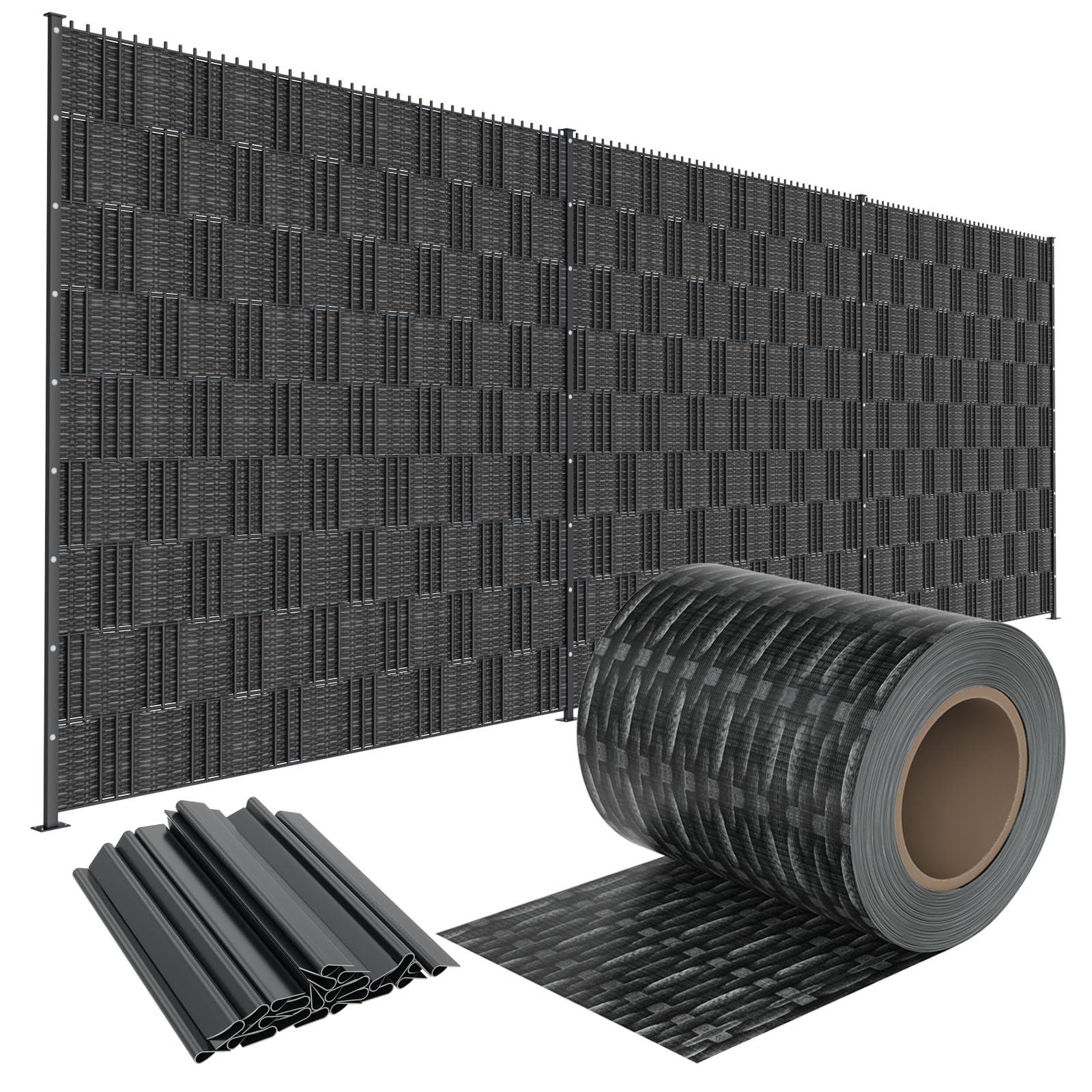 LZQ Strisce frangivista in PVC, extra spesse, opache, a doppia asta, con 20 clip di fissaggio per recinzione da giardino, balcone (35 m x 19 cm, motivo rattan)