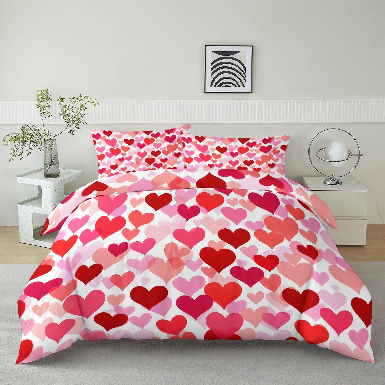 Housse de couette Saint Valentin 240x260 cm blanche avec cœurs pour couple