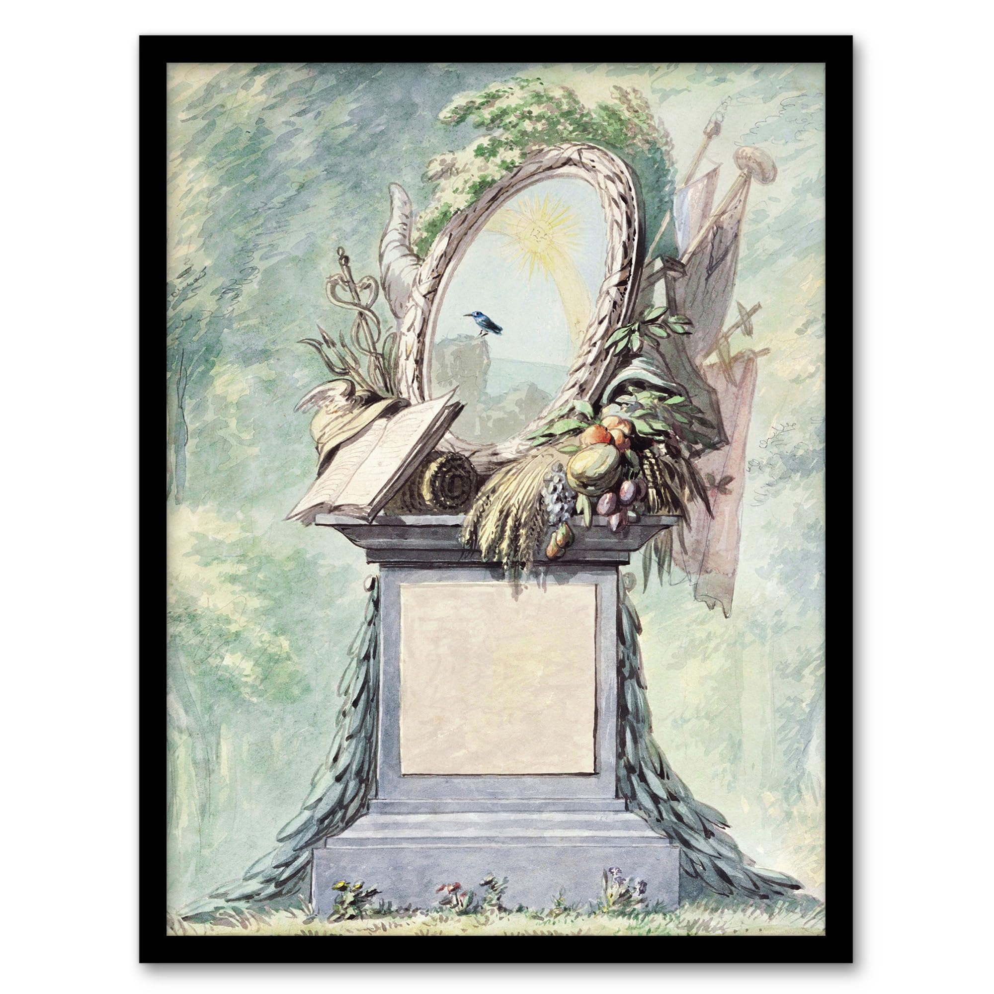 Artery8 18th Century Monument Design Watercolour By Aert Schouman Framed Wall Art Print A4 : Architectural drawing exuding heritage ideal for office study or traditional living room decor