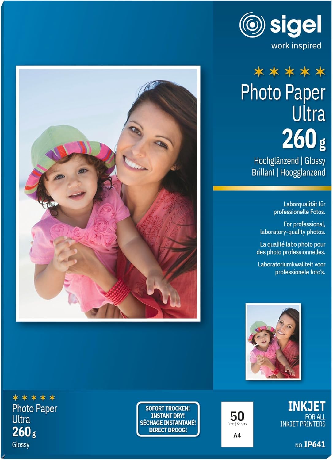 Sigel IP641 InkJet Ultra Photo Paper, glossy, 175.7 lbs, A4, 50 sheets