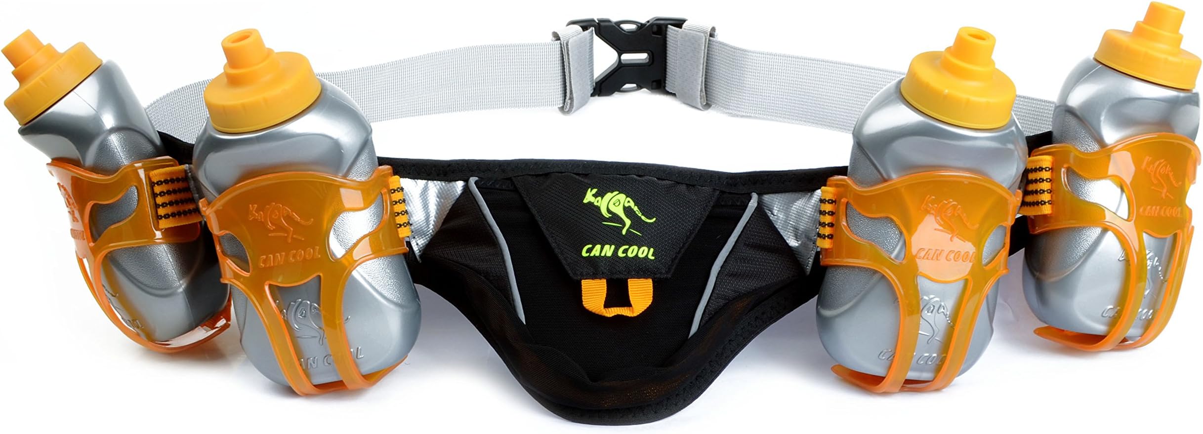 247 VizRunning Hydration Belt - Fits iPhone 8 and Similar - with Four 8oz BPA Free Water Bottles for Any Race (Black)
