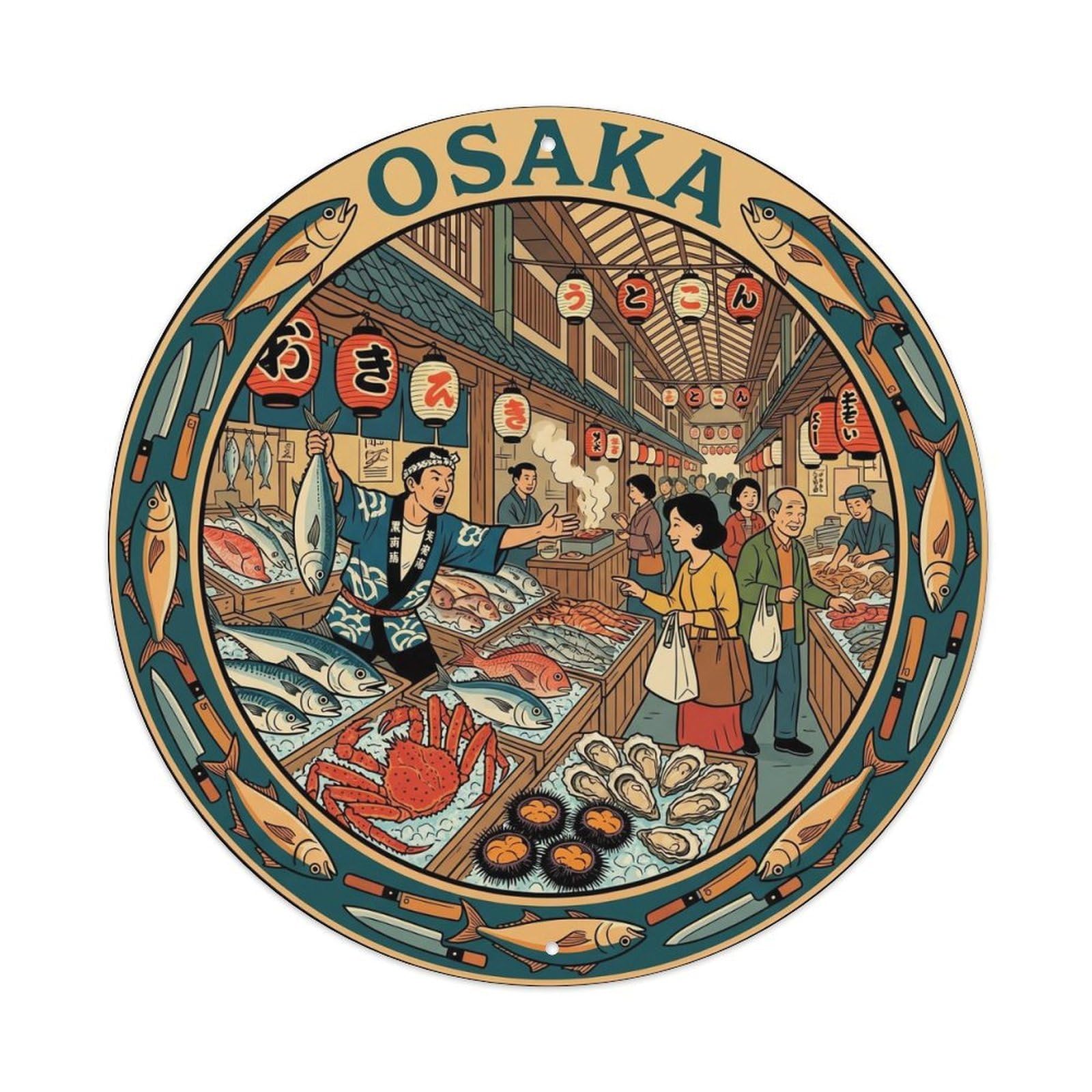 Osaka Kuromon Ichiba Market Seafood Culinary Travel Metal Tin Sign