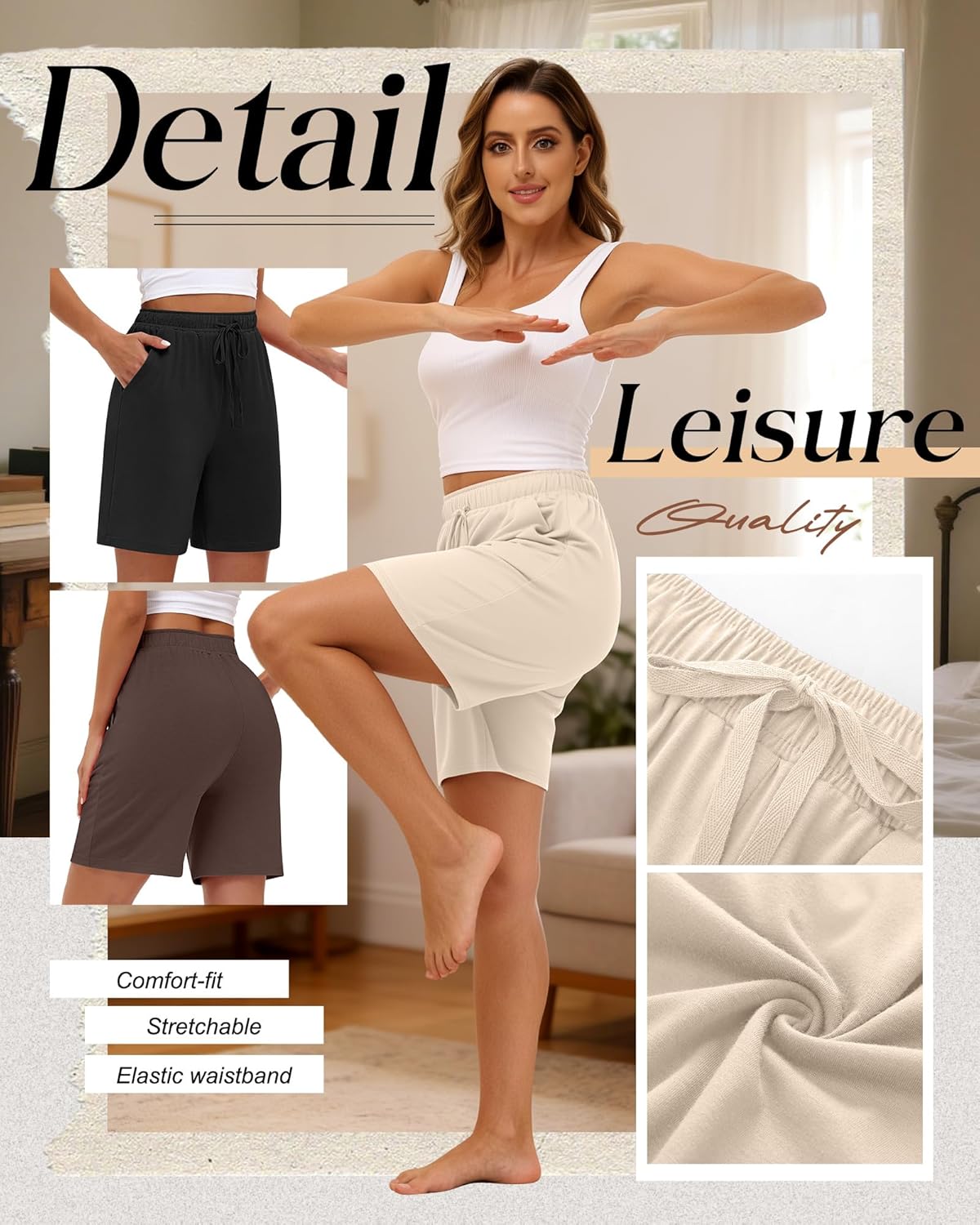 Neer 3 Pack Women's Bermuda Shorts, Jogger Yoga Sweat Walking Short Running Knee Length Sport Drawstring Shorts with Pockets - Image 3