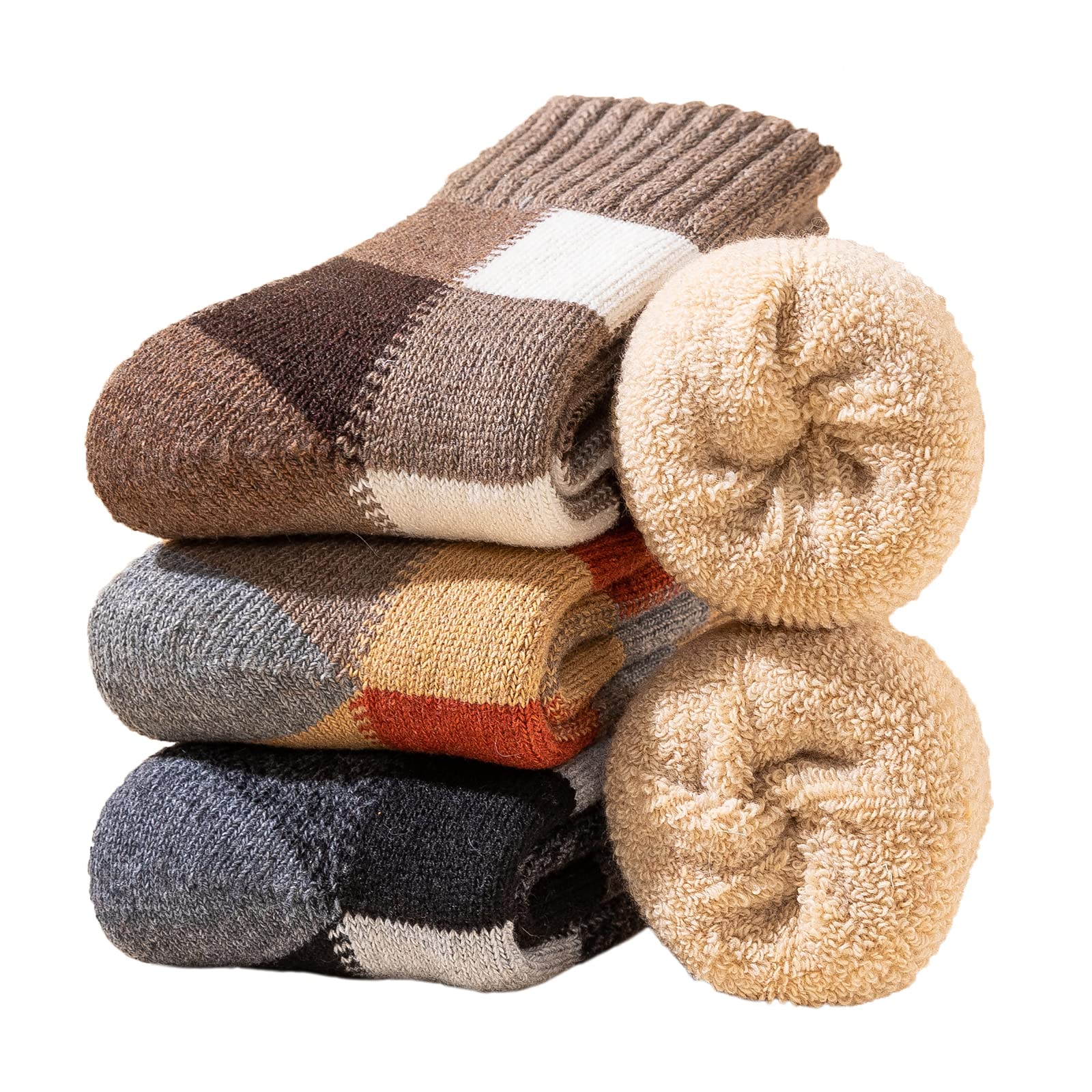 3Pack Mens Super Thick Wool Warm Socks - Soft Comfort Casual Crew Winter Socks