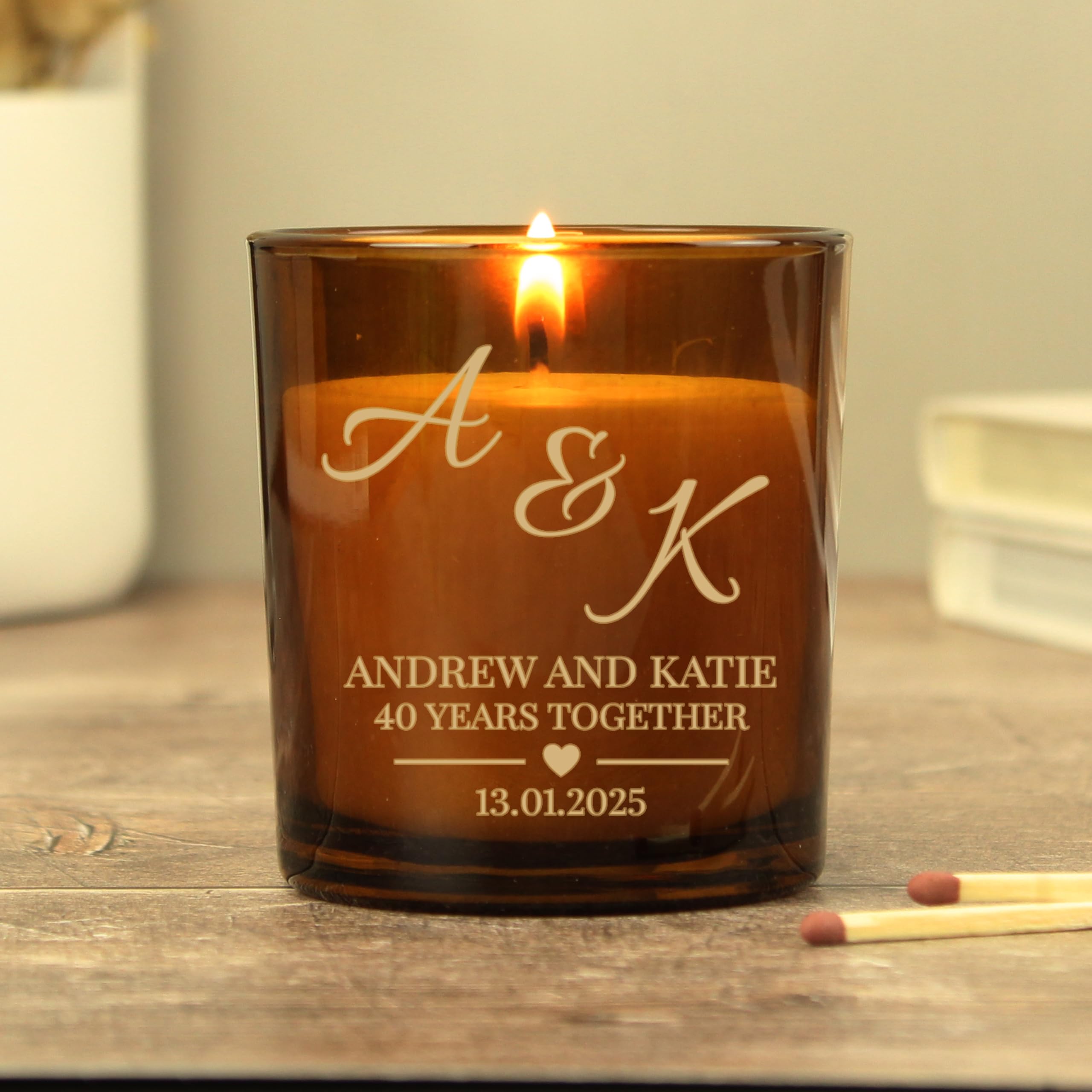 Custom Personalised Couples Date Amber Glass Candle in a Jar - Wedding, Anniversary, Engagement