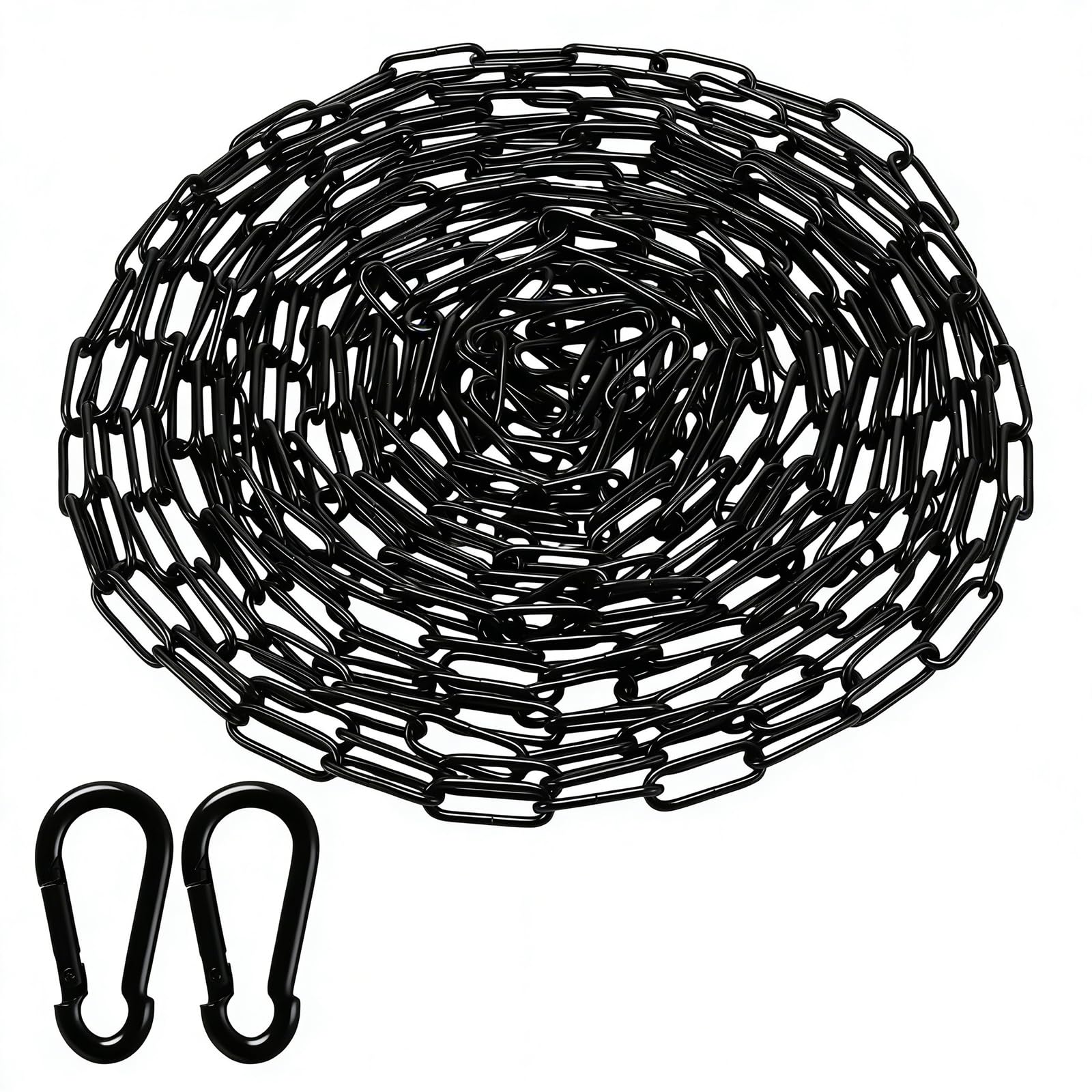 Cheungr Black 10 Metres Metal Chain, 3Mm Heavy Duty Chains Links, Security Chain With 2 Detachable Carabiners For Fence Gate, Garage Doors, Diy Projects