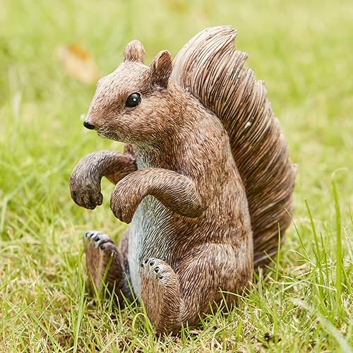 Miniatura 2 de Estatua de ardilla de jardín, figura colgante de árbol o cerca, estatuas de decoración de jardín de bosque, estatuas de gnomos de animales, figura