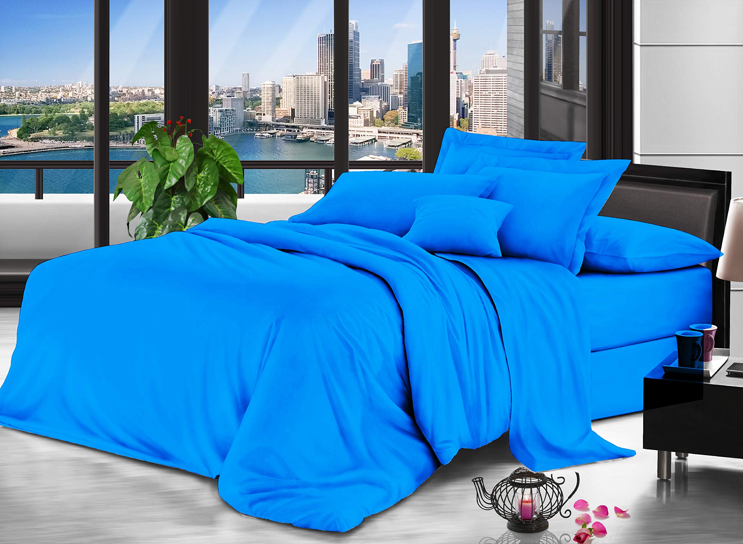 Amour Càlin Bedding Spa Blue Double Fitted Sheet Deep Pocket 12 inch (30 CM) - Easy Care, Wrinkle Resistant 100% Microfiber Soft Brushed Bed Sheet