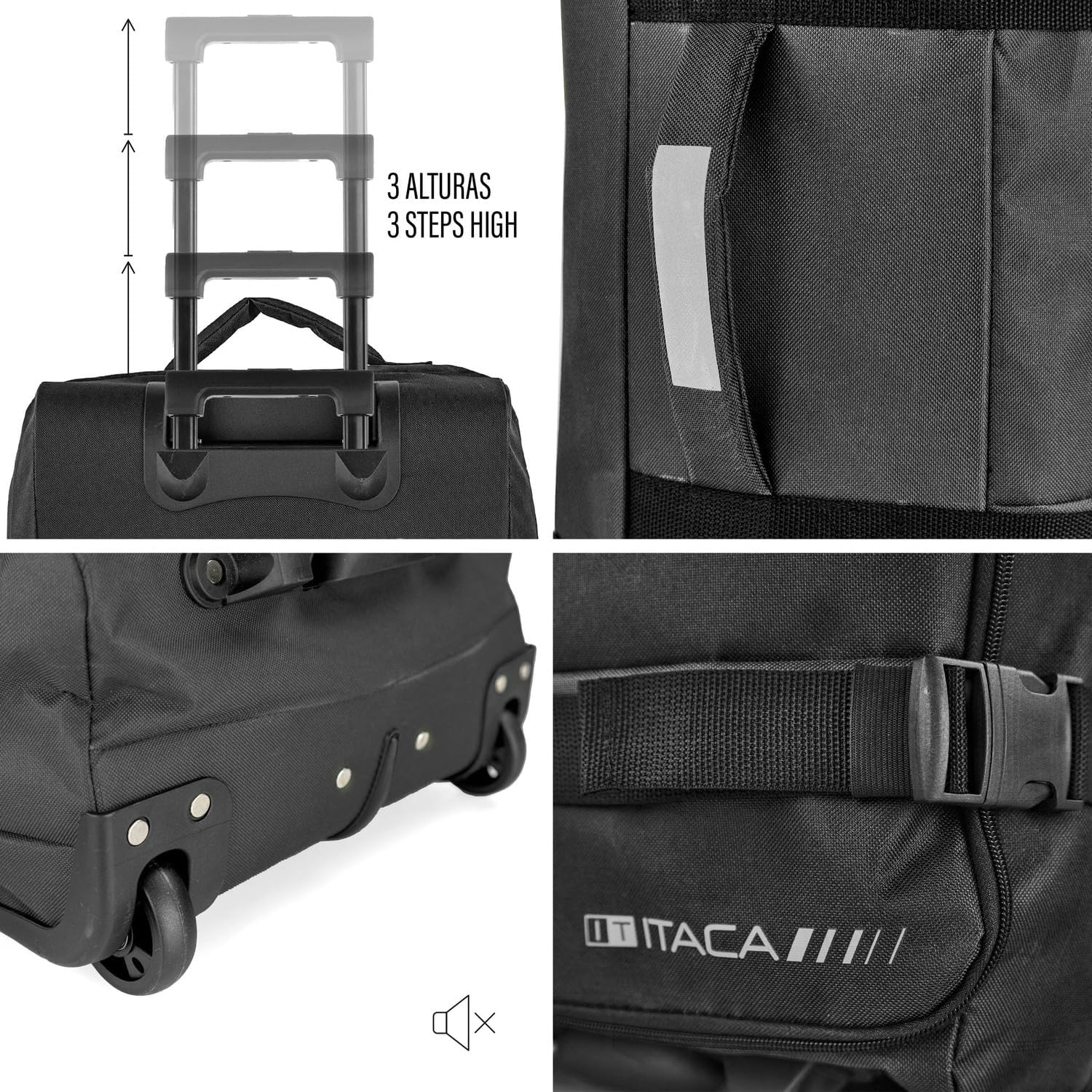 ITACA - Soft Fabric Suitcase with Wheels, Cabin Wheeled Luggage, Practical and Ideal for Travel and All Your Travels, Ryanair Compatible, Black, S, Casual
