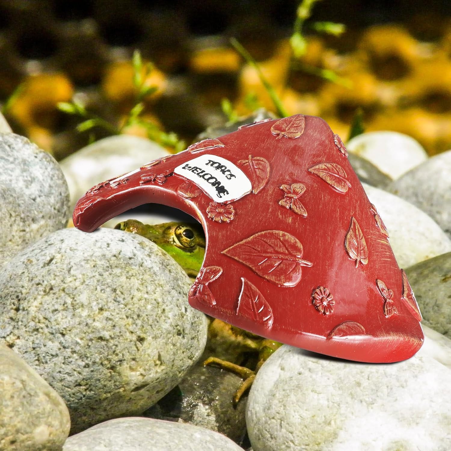Toad House for Outside Garden, Frog House 8 x 8 x 3.9 Inch Reptile Hide Cave for Toad Frog Turtle Lizard Aquarium Fish(Red)