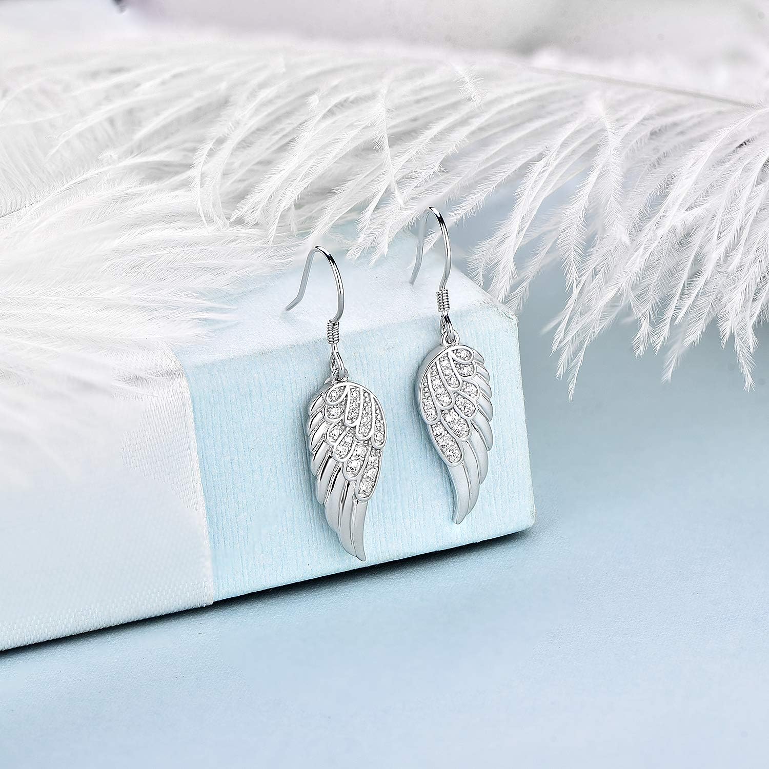Starchenie Angel Wings Dangle Earrings for Women 925 Sterling Silver Cubic Zirconia Threader Earrings - Image 3