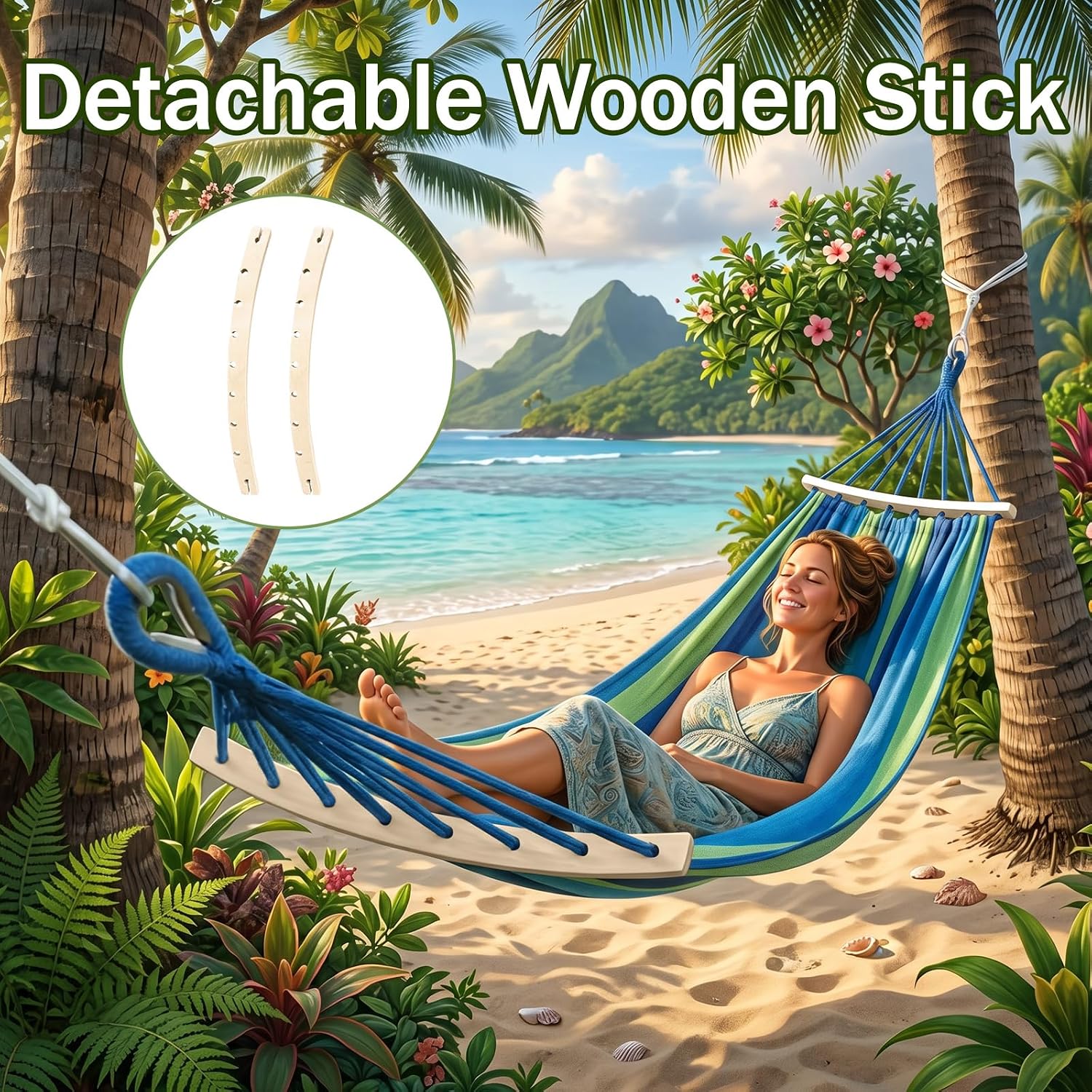 2Pack Detachable Wooden Hammock Spreader Bar for Patio Camping Backyard Porch image 4