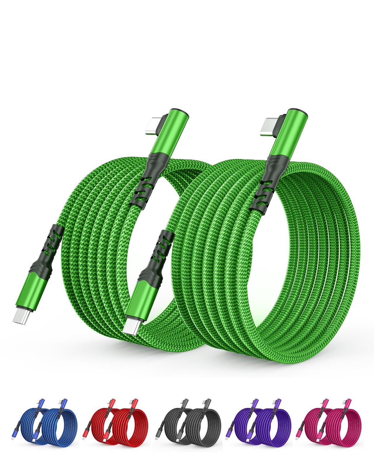 Paquete de 2 cables USB C a USB C de 60 W, 10 pies + 10 pies en ángulo recto USB tipo C, cable de carga rápida para iPhone 16/16 Plus/16 Pro/16 Pro Max/15, Samsung S24 S23/S22, MacBook, iPad mini/Air