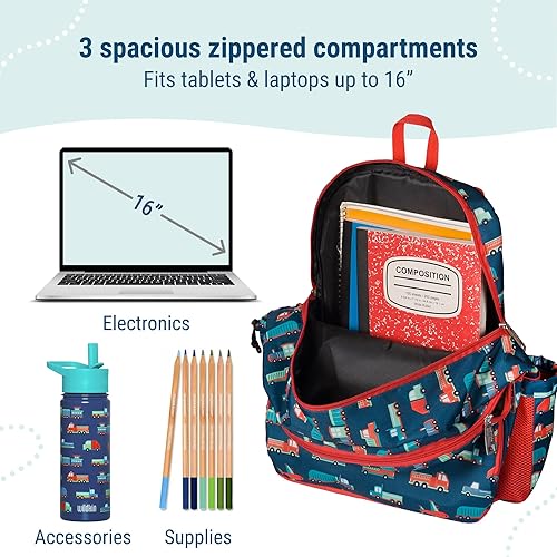 Miniatura 5 de Wildkin Mochila infantil de 17 pulgadas, duradera y ligera para niños y niñas, Transporte, 17 pulg., Transporte