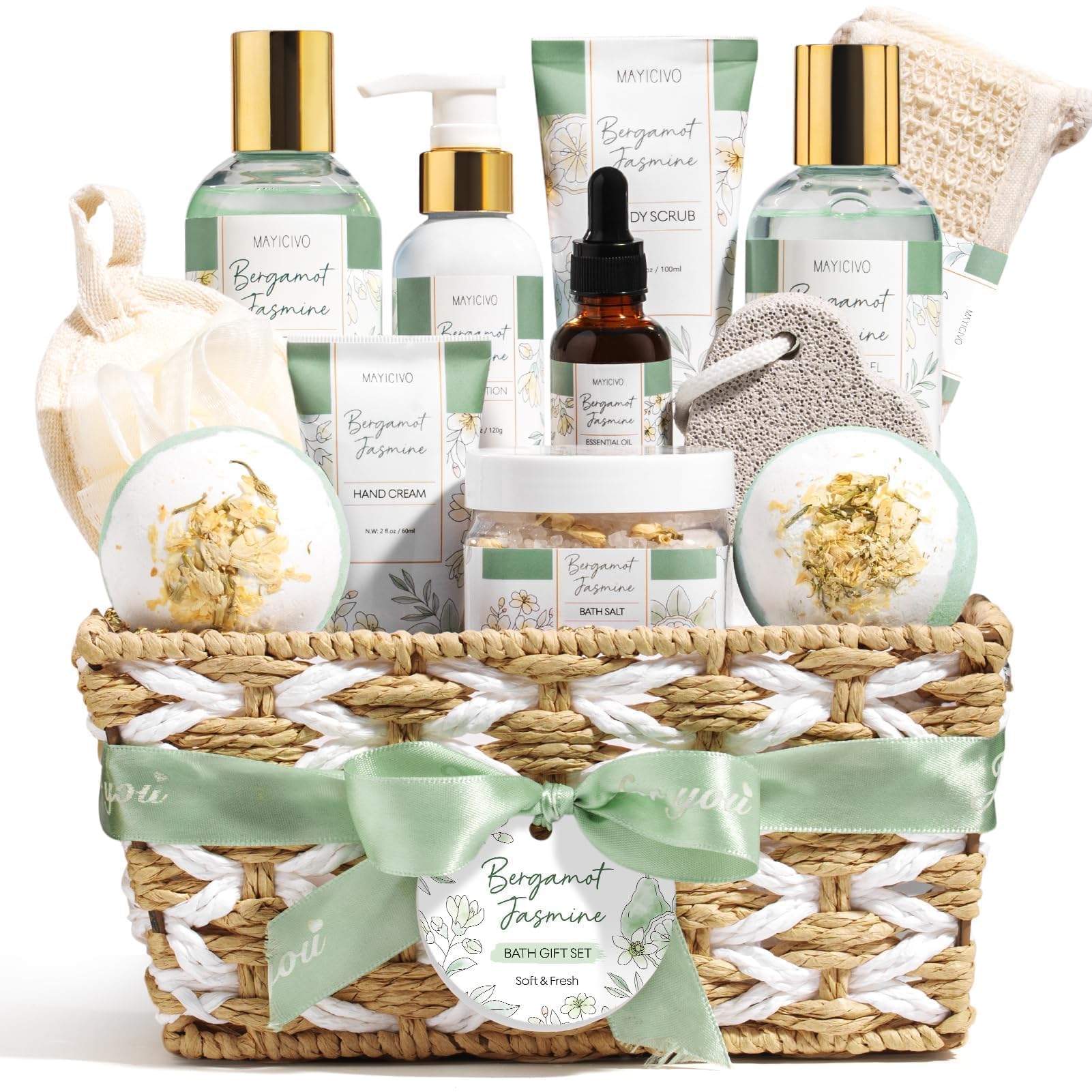 Birthday Gifts for Women Bergamot Jasmine Relaxing Spa Gift Baskets for Women Self Care Package Bath Gift Set